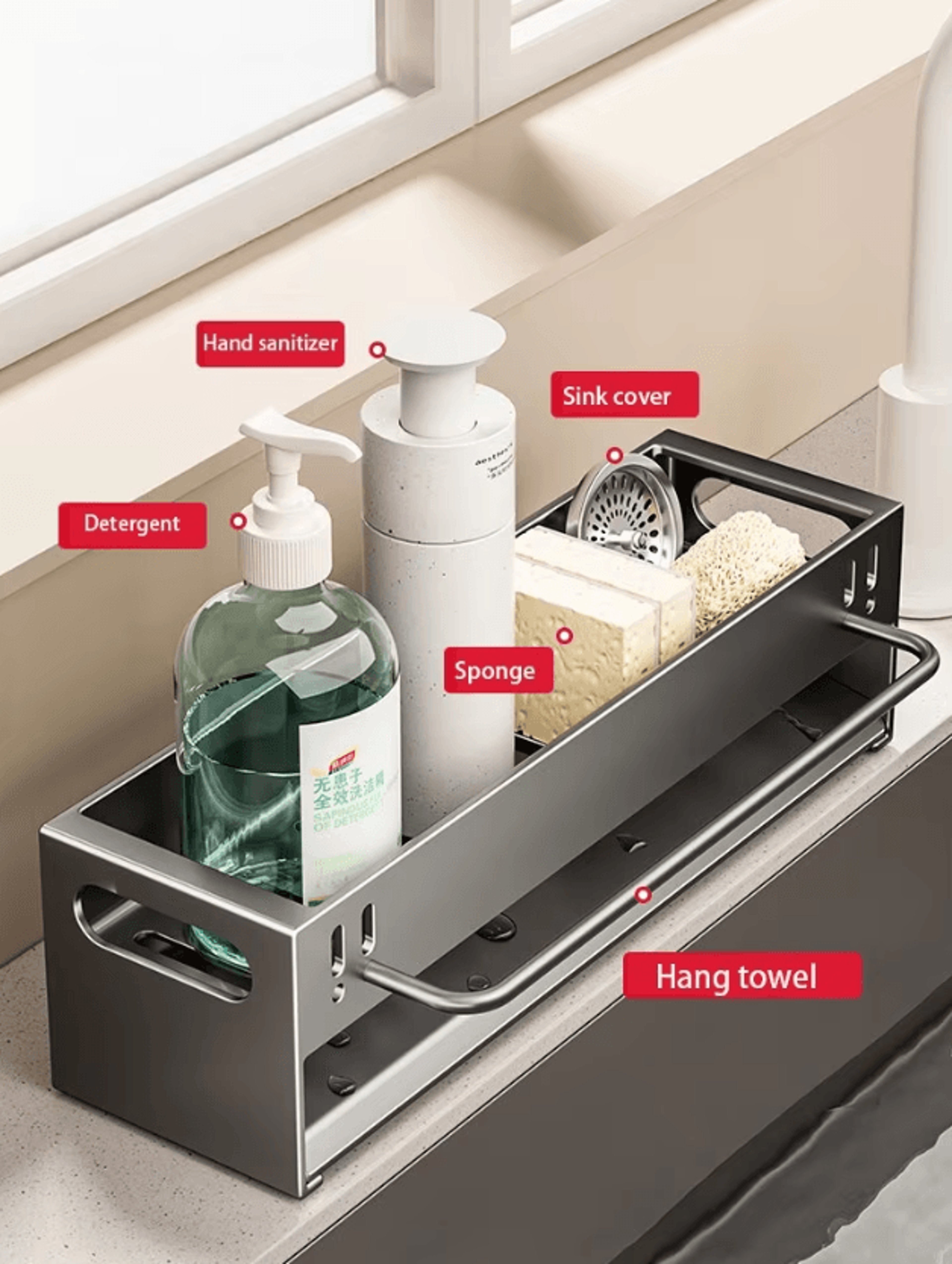 Extra Large Carbon Steel Sink Caddy  Kitchen Sponge Holder  Soap Organizer Rack 3