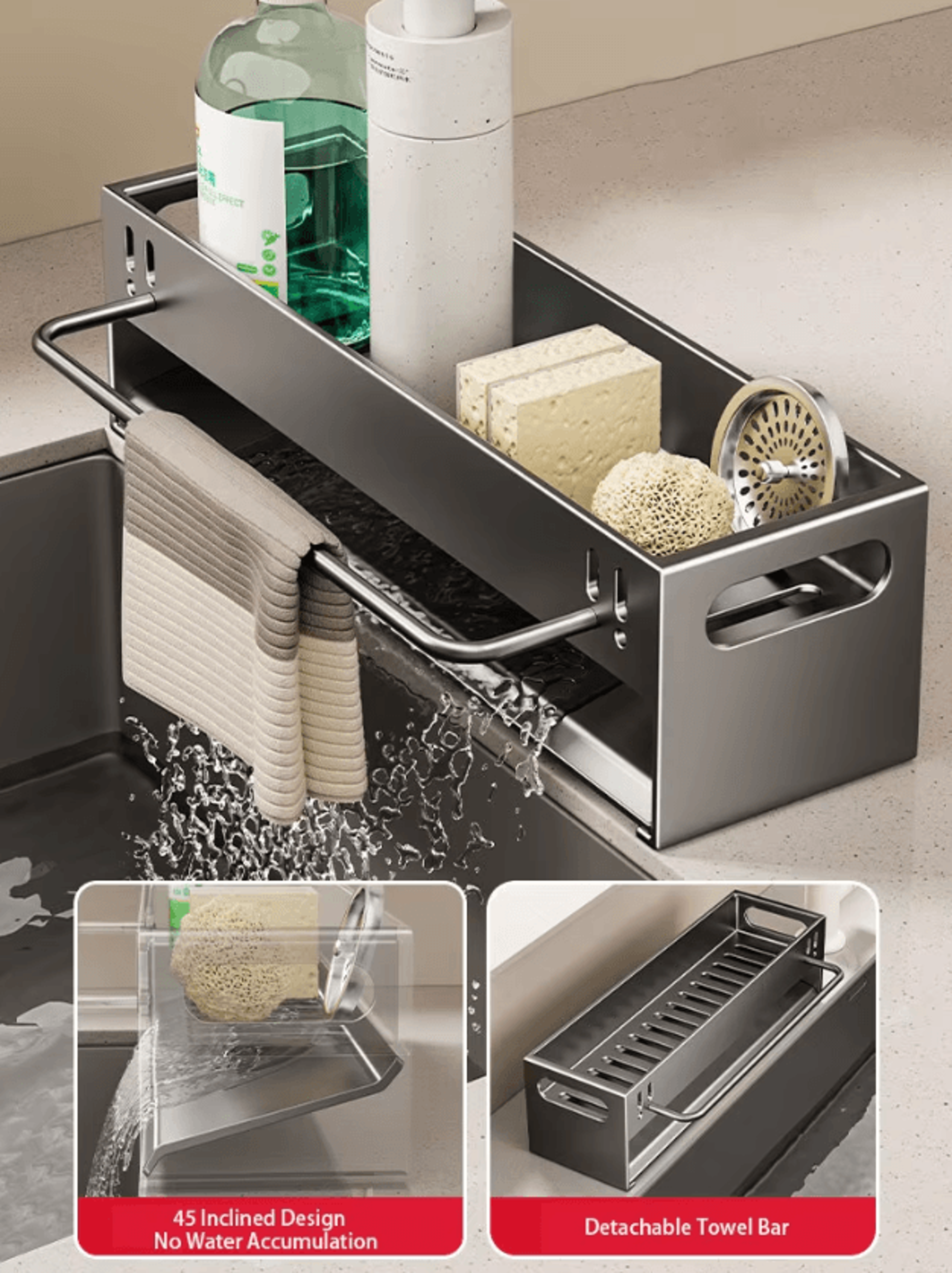 Extra Large Carbon Steel Sink Caddy  Kitchen Sponge Holder  Soap Organizer Rack 4