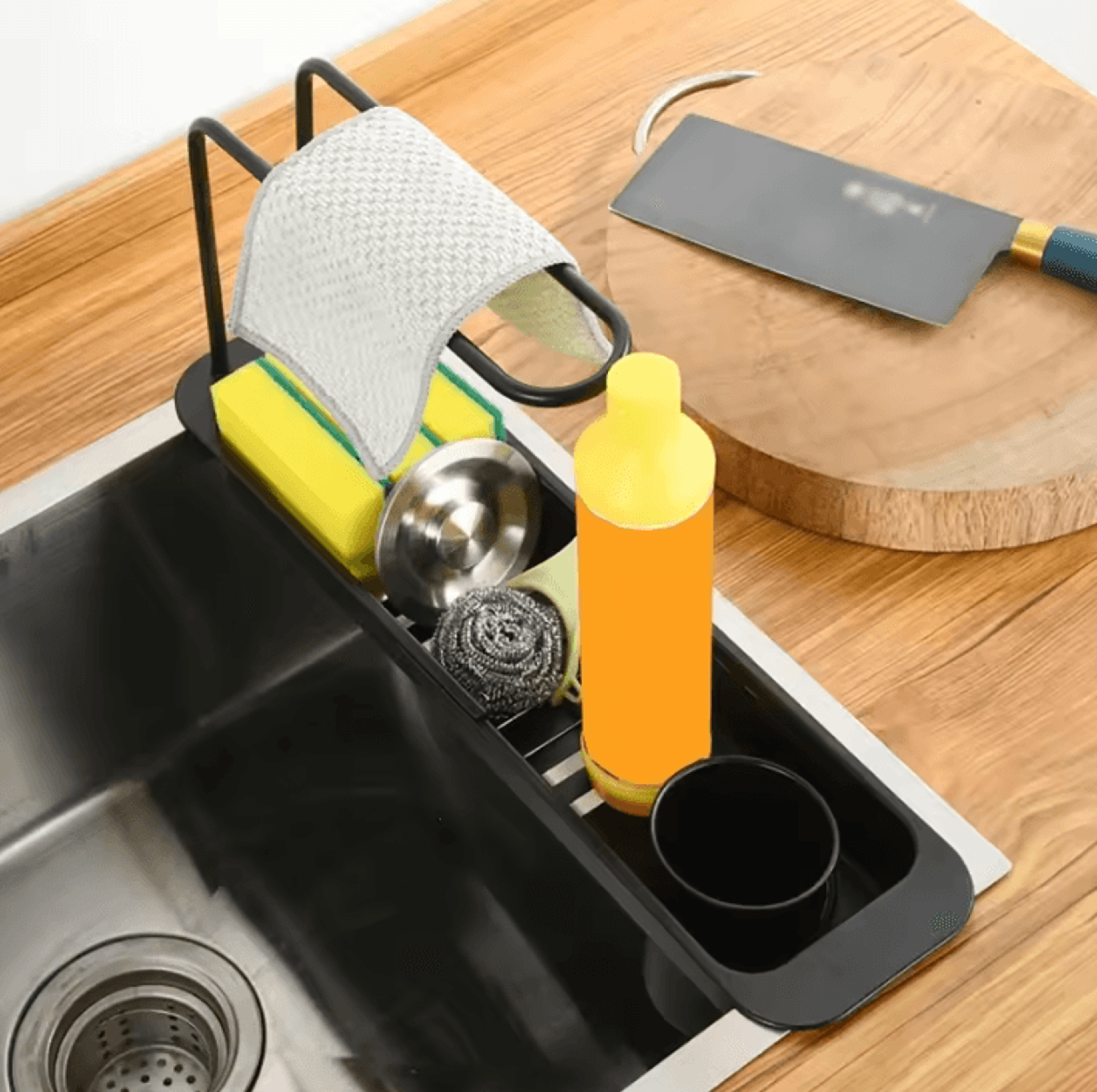 Adjustable Telescopic Sink Organizer Rack  Faucet Storage Shelf For Sponges  Towels 3