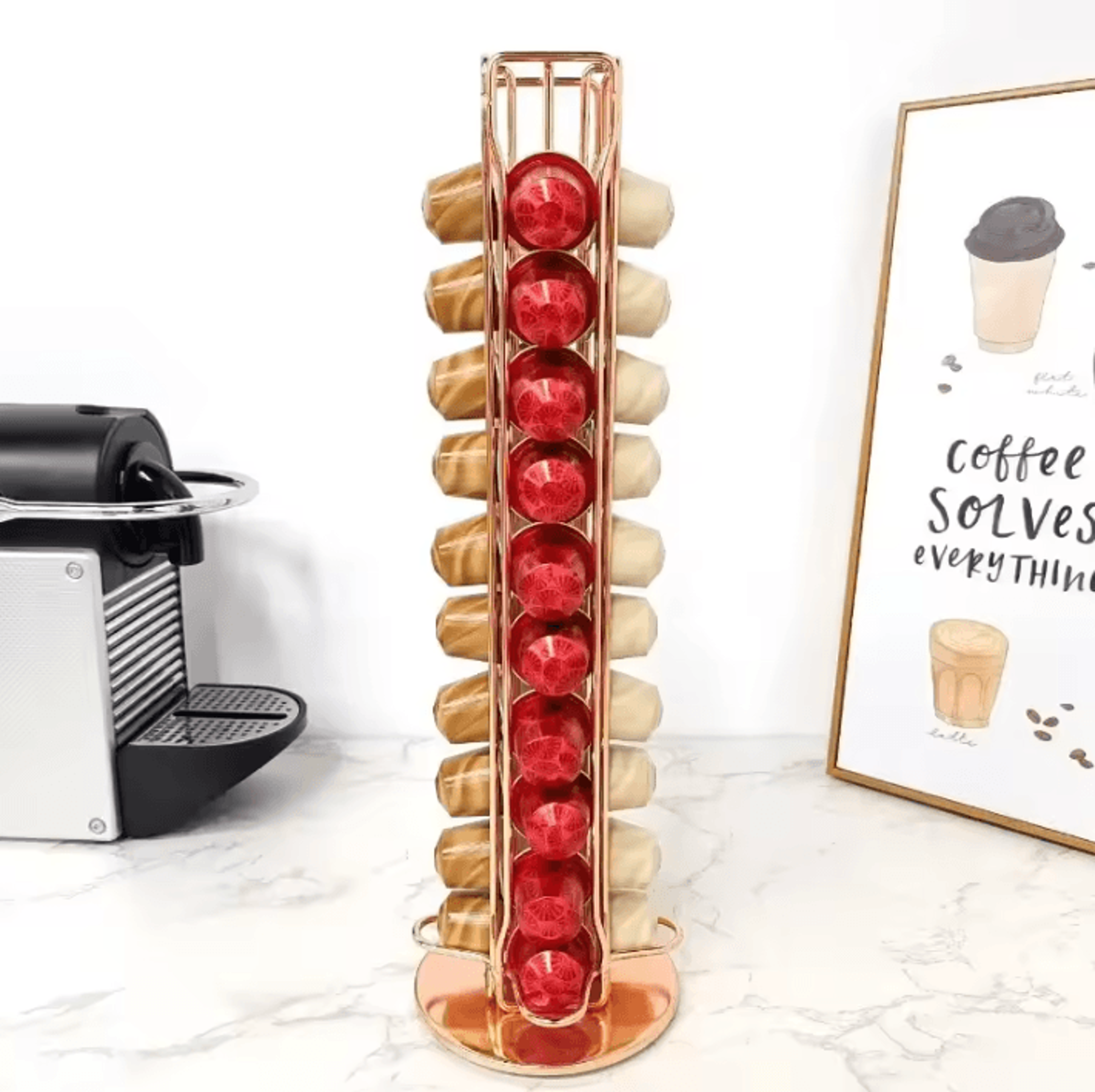 40Pod Rotating Coffee Capsule Holder  Gold Nespresso Pod Storage Carousel 0