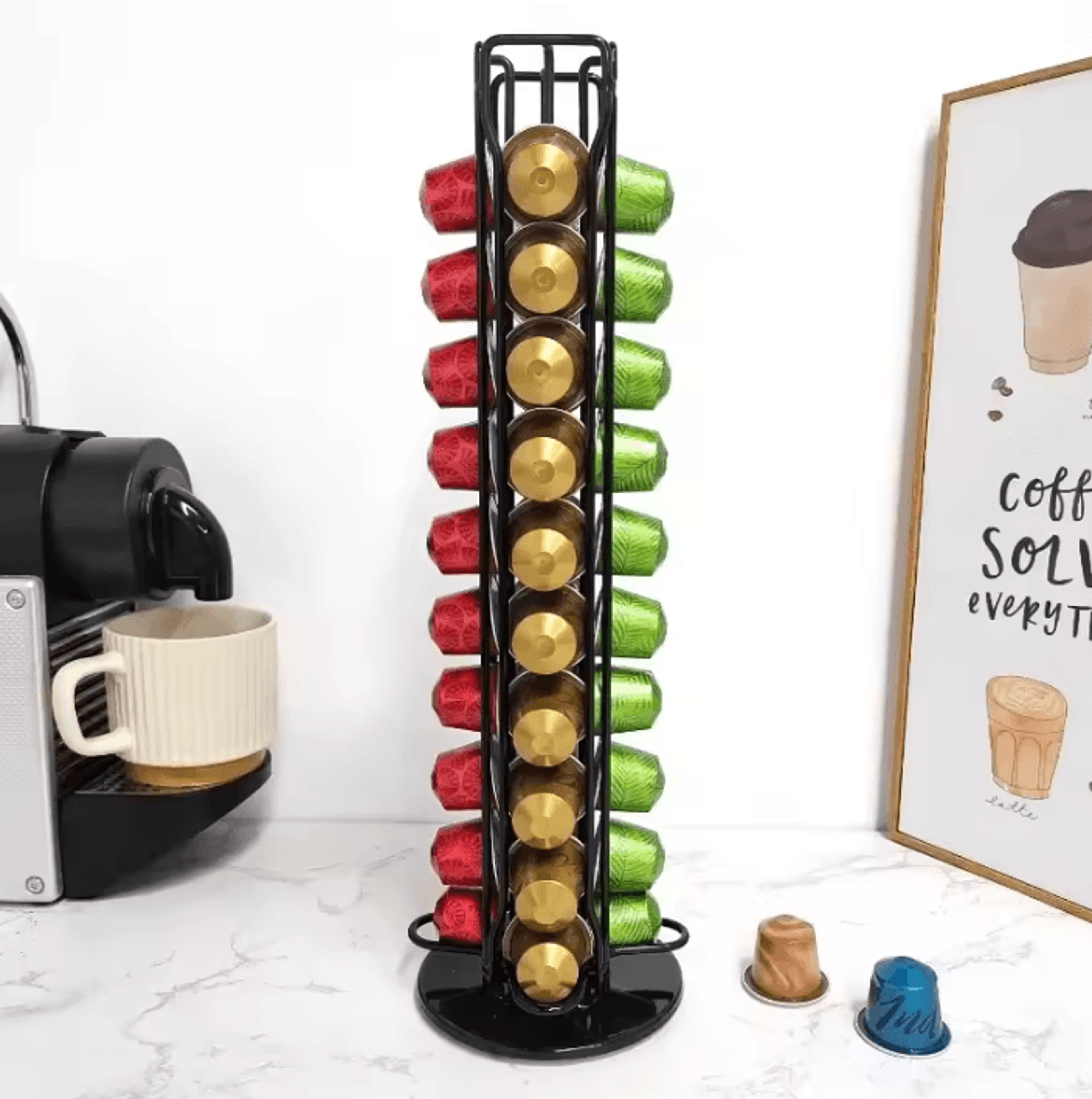 40Pod Rotating Coffee Capsule Holder  Gold Nespresso Pod Storage Carousel 2