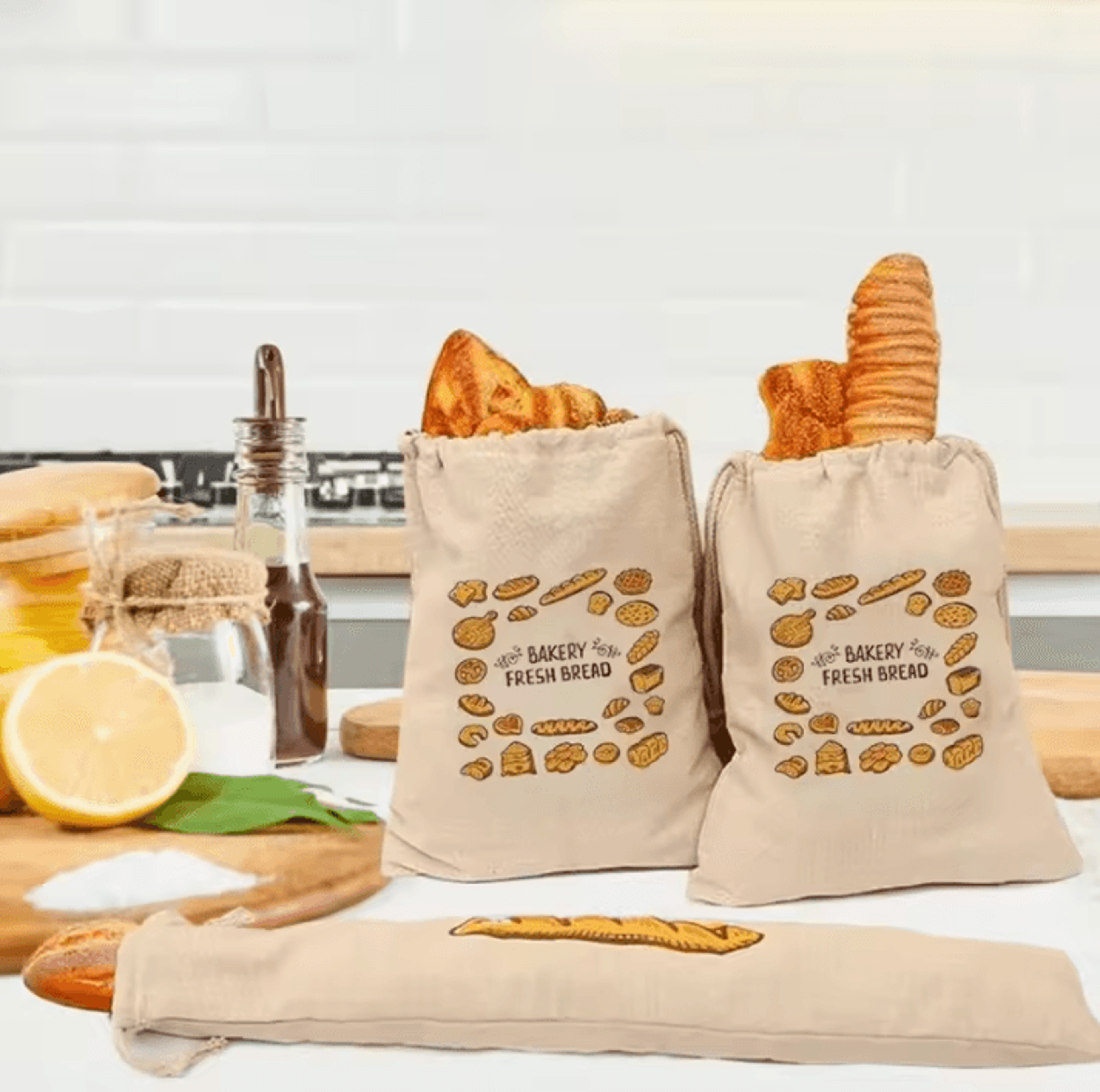 Reusable Linen Bread Storage Bag For Baguettes Toast  Fresh Baked Goods 3
