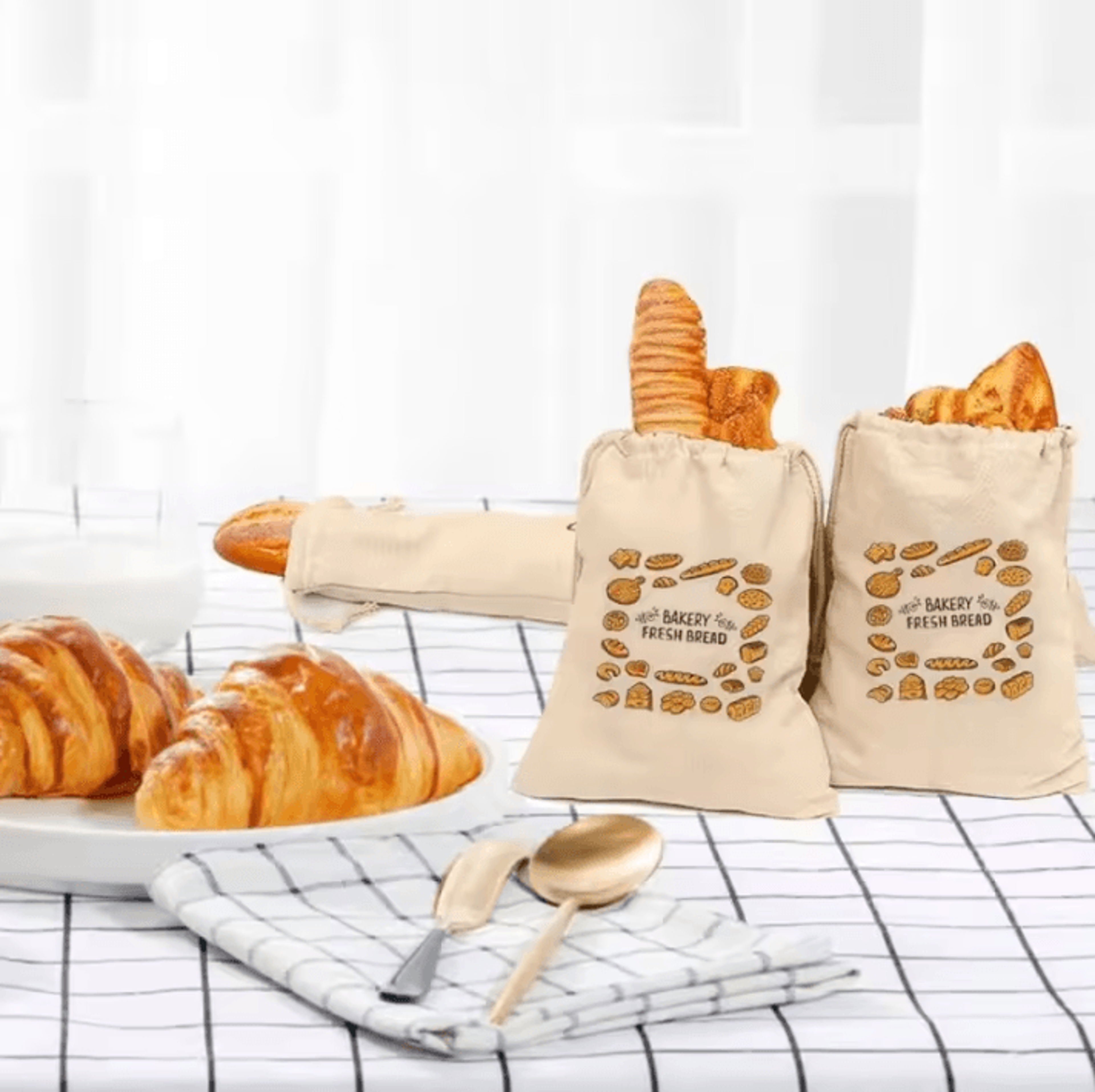 Reusable Linen Bread Storage Bag For Baguettes Toast  Fresh Baked Goods 4