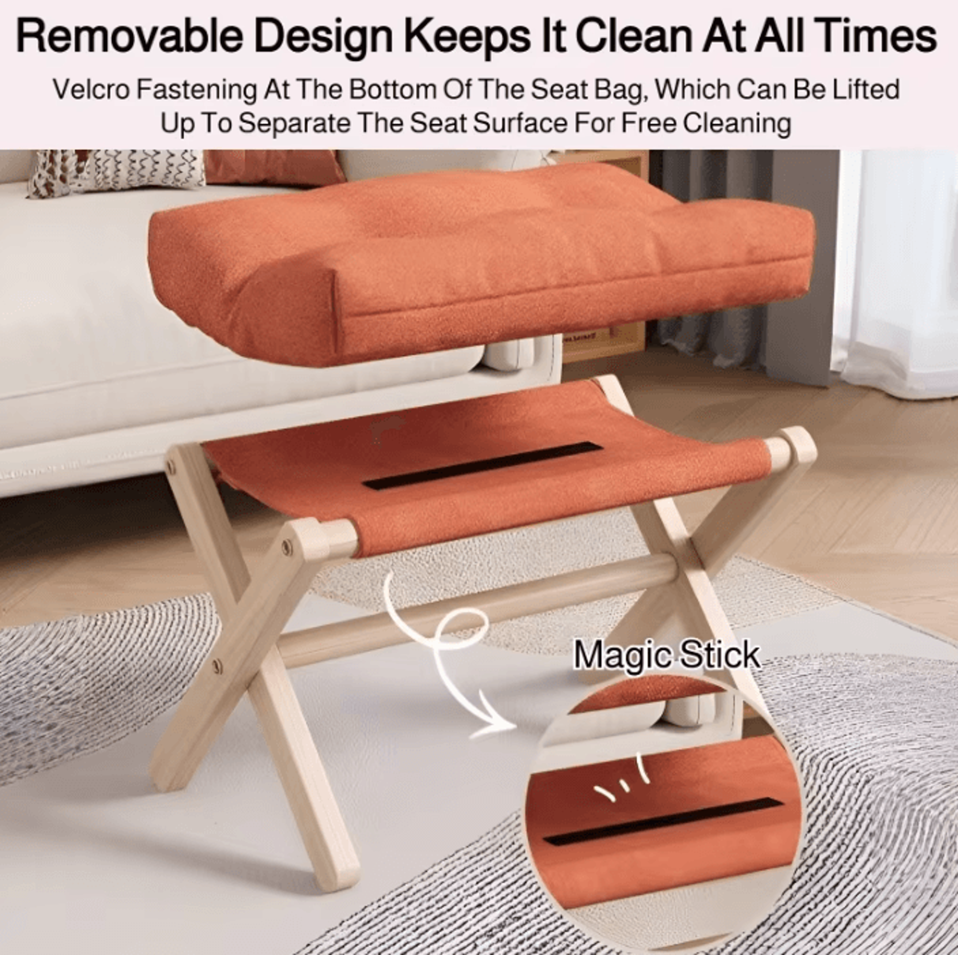 Foldable Solid Wood Shoe Changing Stool With Cushioned Seat 1