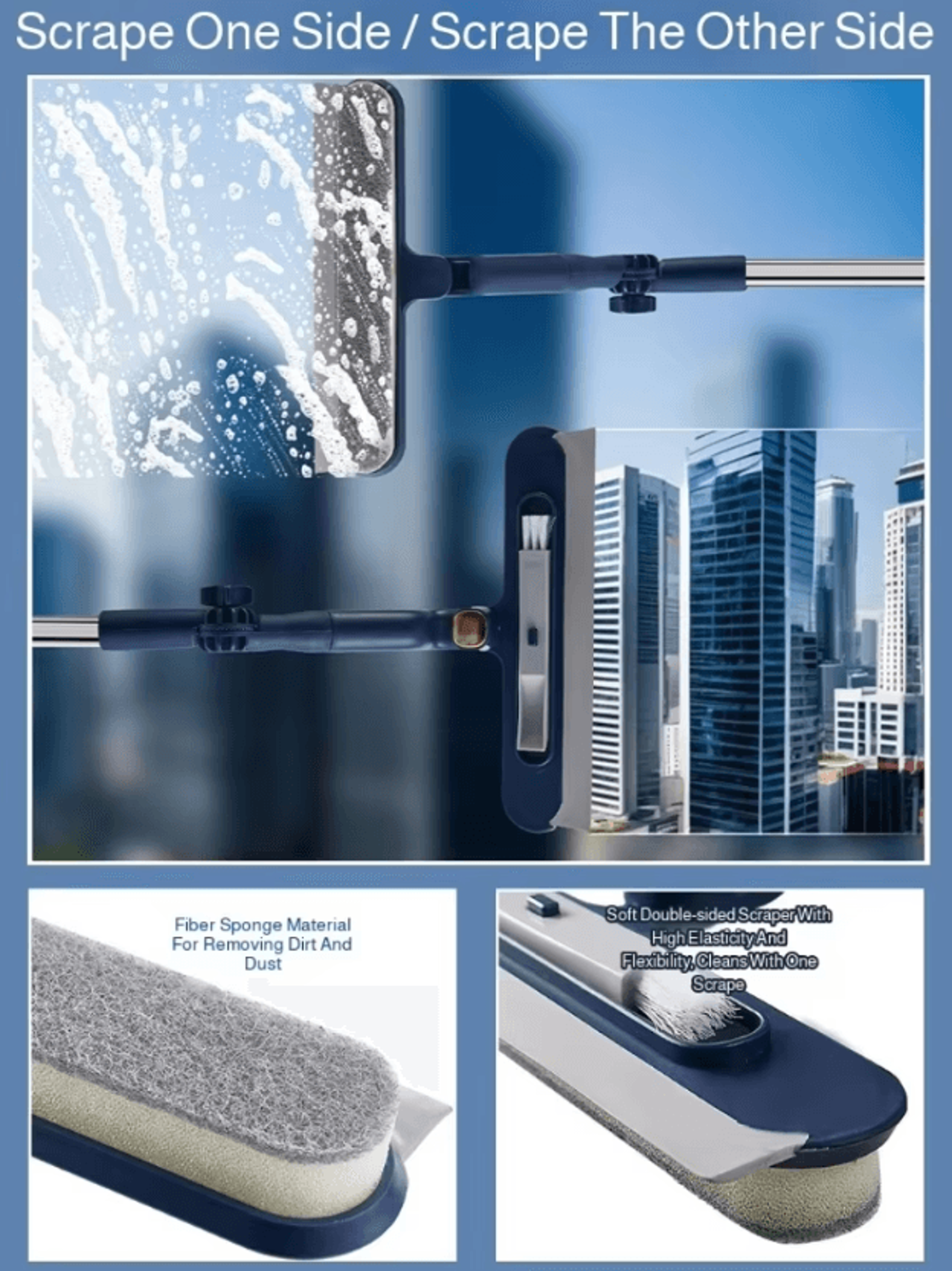 2in1 Telescopic Window Cleaner With DoubleSided Glass Wiper 1