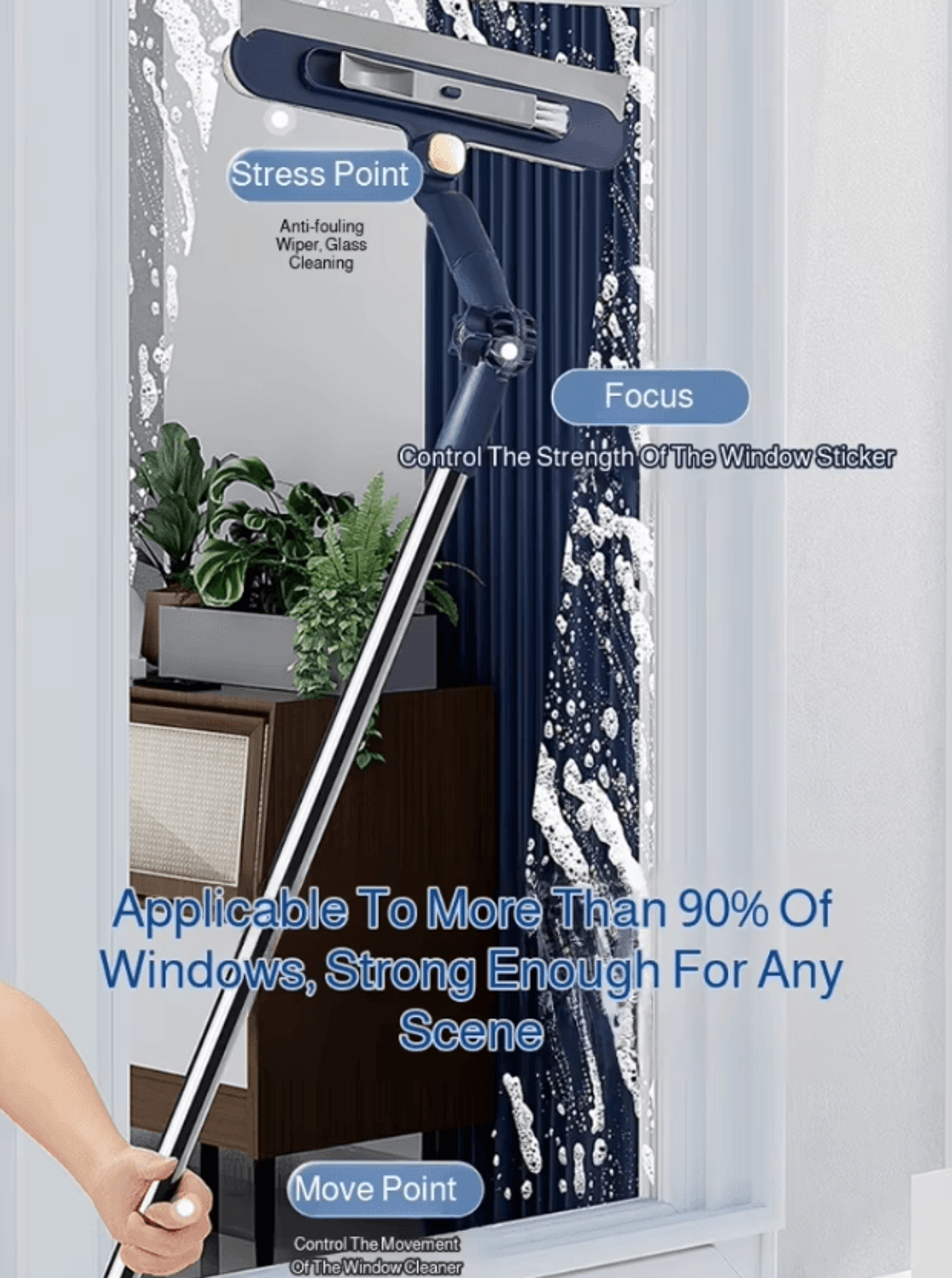 2in1 Telescopic Window Cleaner With DoubleSided Glass Wiper 2