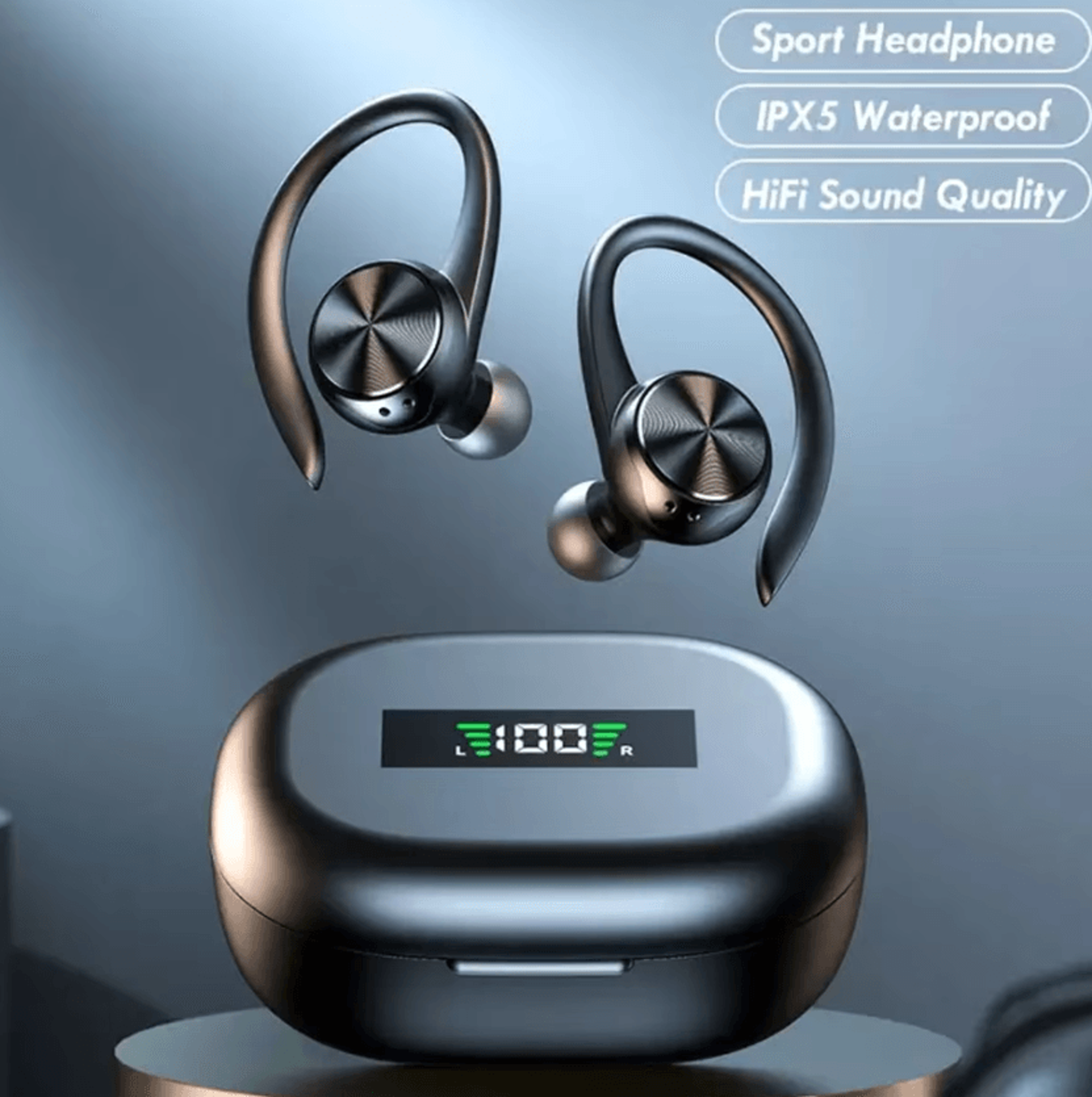 Bluetooth 50 Sports Earbuds With Charging Case  Secure Ear Hooks 0