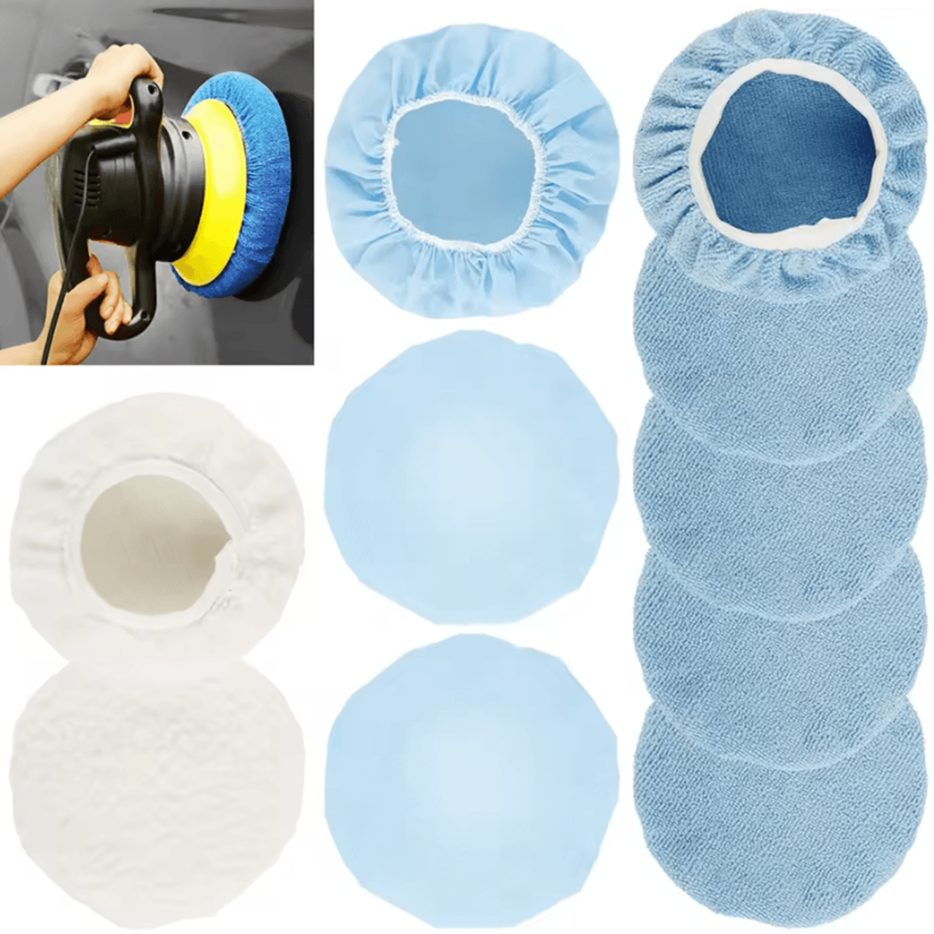 10Piece Car Polishing Bonnet Set  Microfiber Buffer Pads  Wool Waxing Covers For 910 Inch Polishers 2