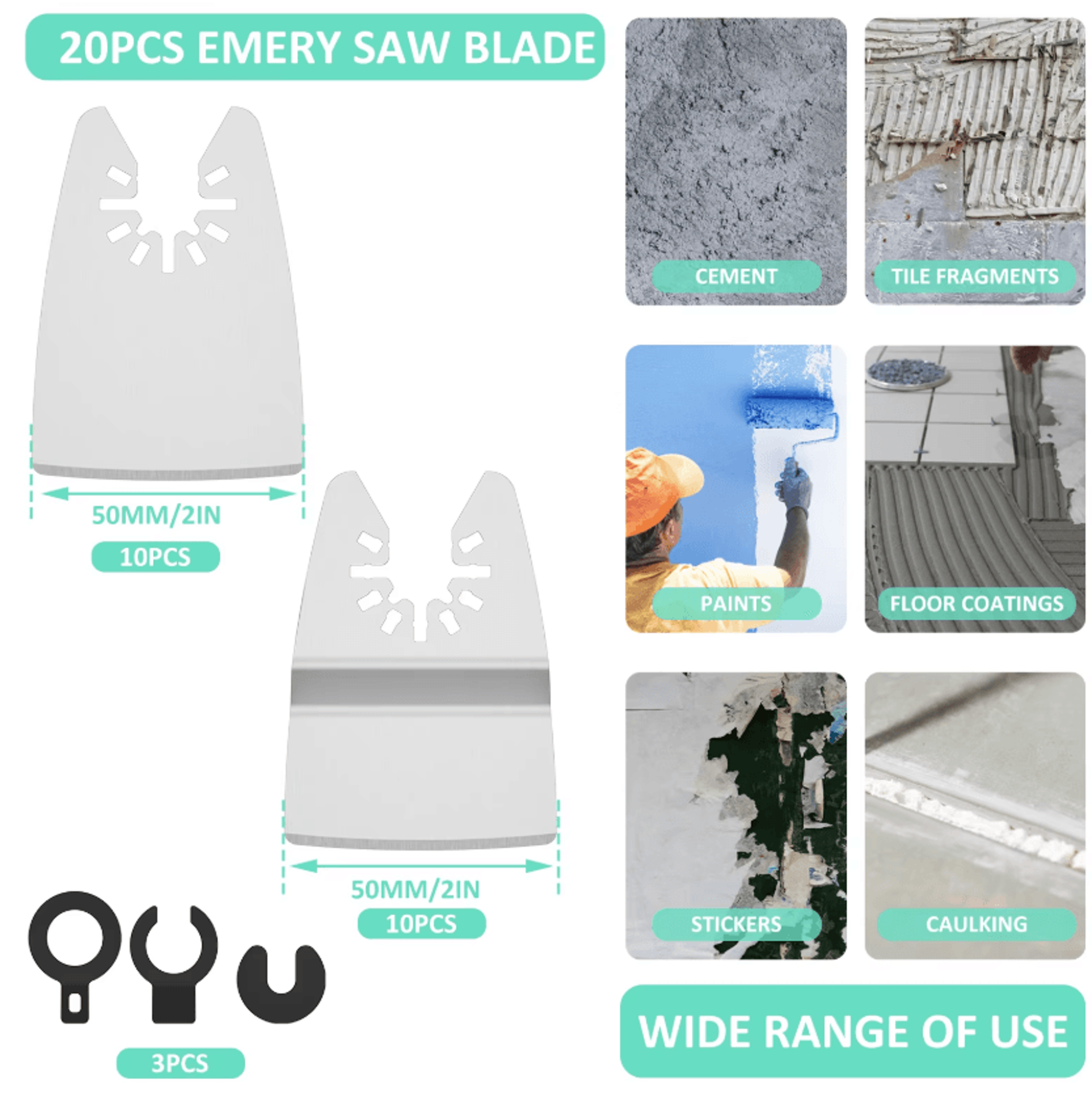 20Piece Oscillating Tool Scraper Blade Set  Stainless Steel Flexible  Rigid Multitool Blades With A 1