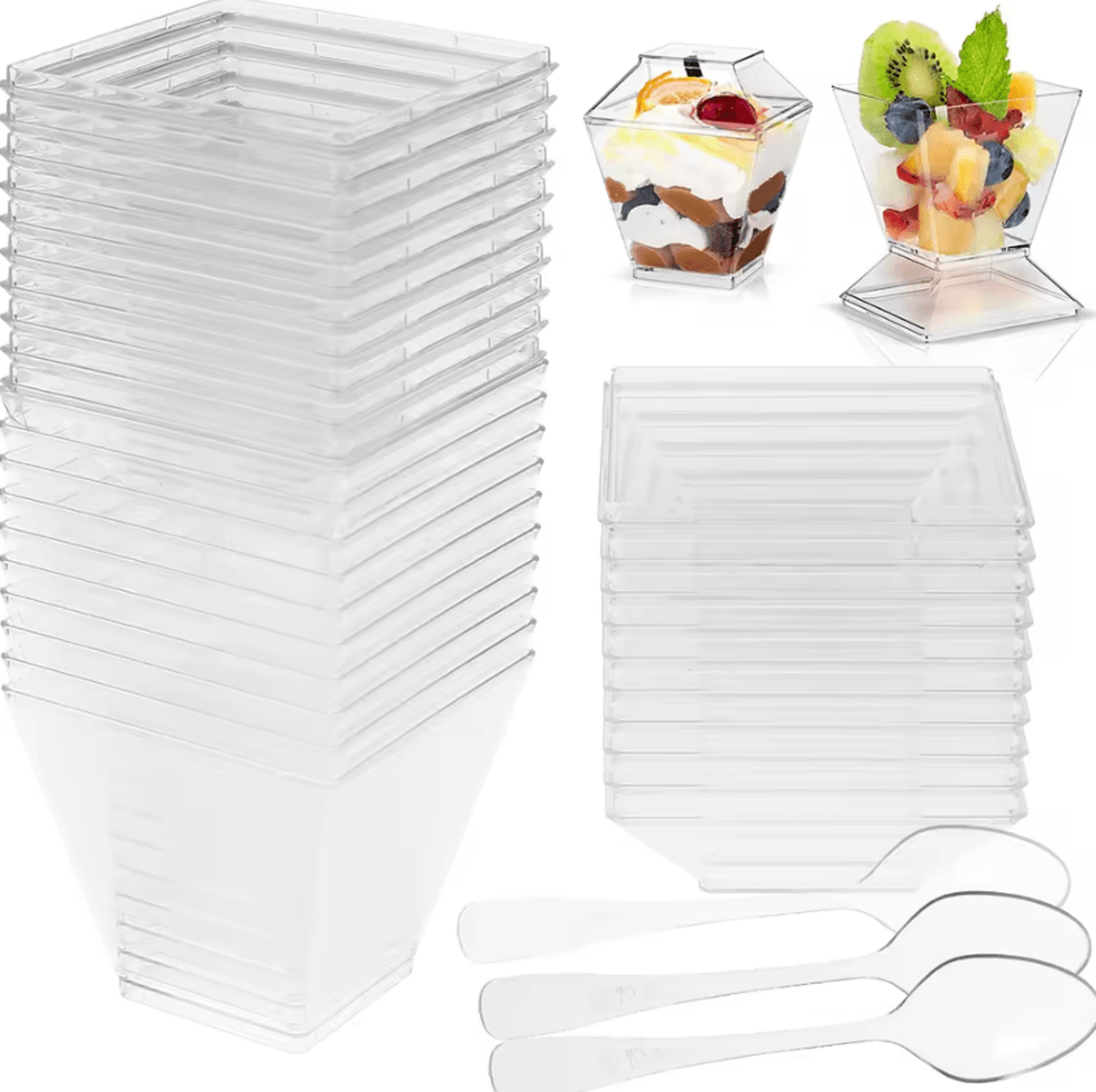 Reusable Mini Dessert Cups With Lids  Spoons 2oz Clear Square Dessert Cups 50 Pieces 5