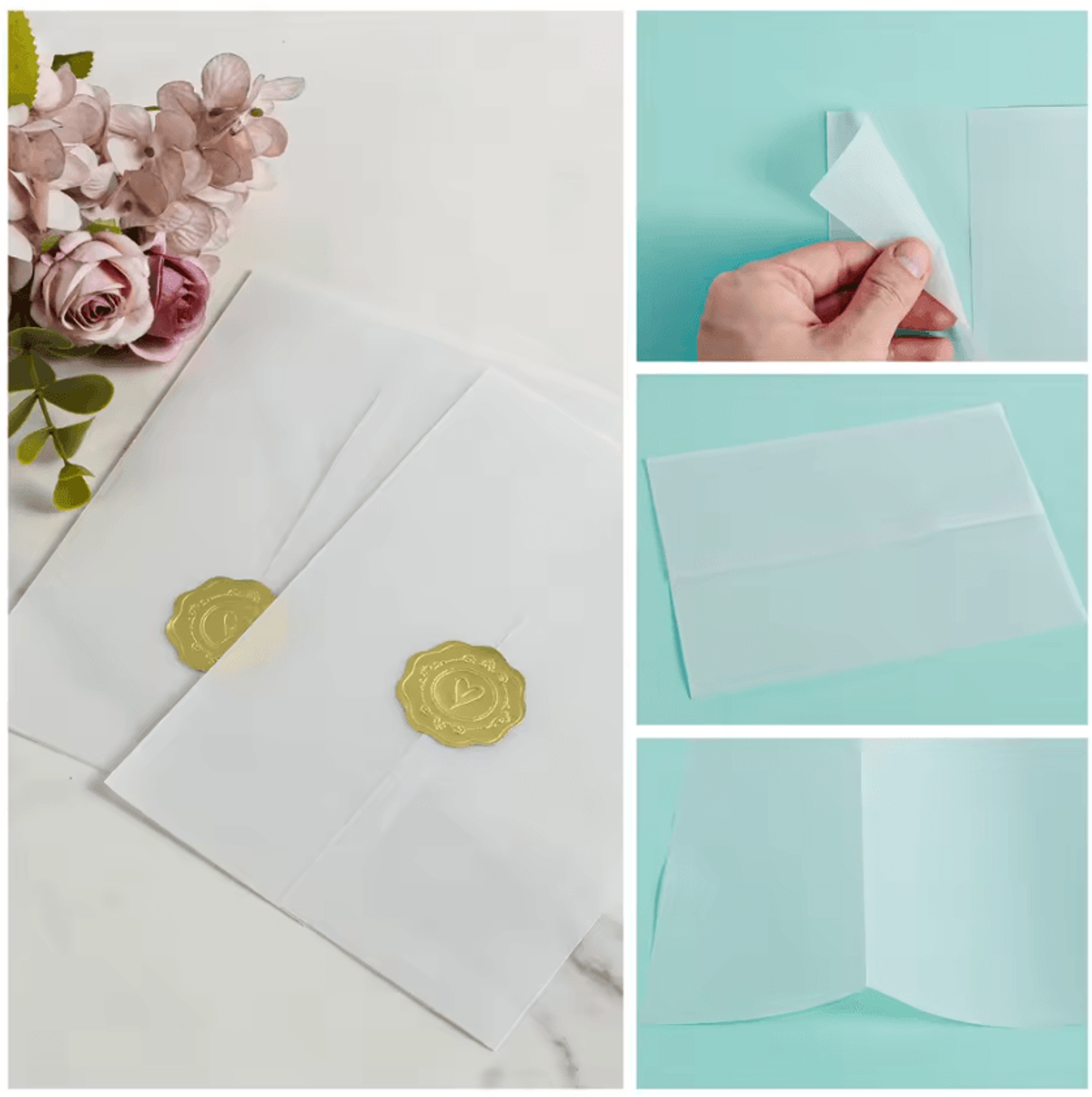 60 Pack 5x7 Vellum Invitation Jackets Translucent Invitation Wraps Thick Vellum Sleeves 3