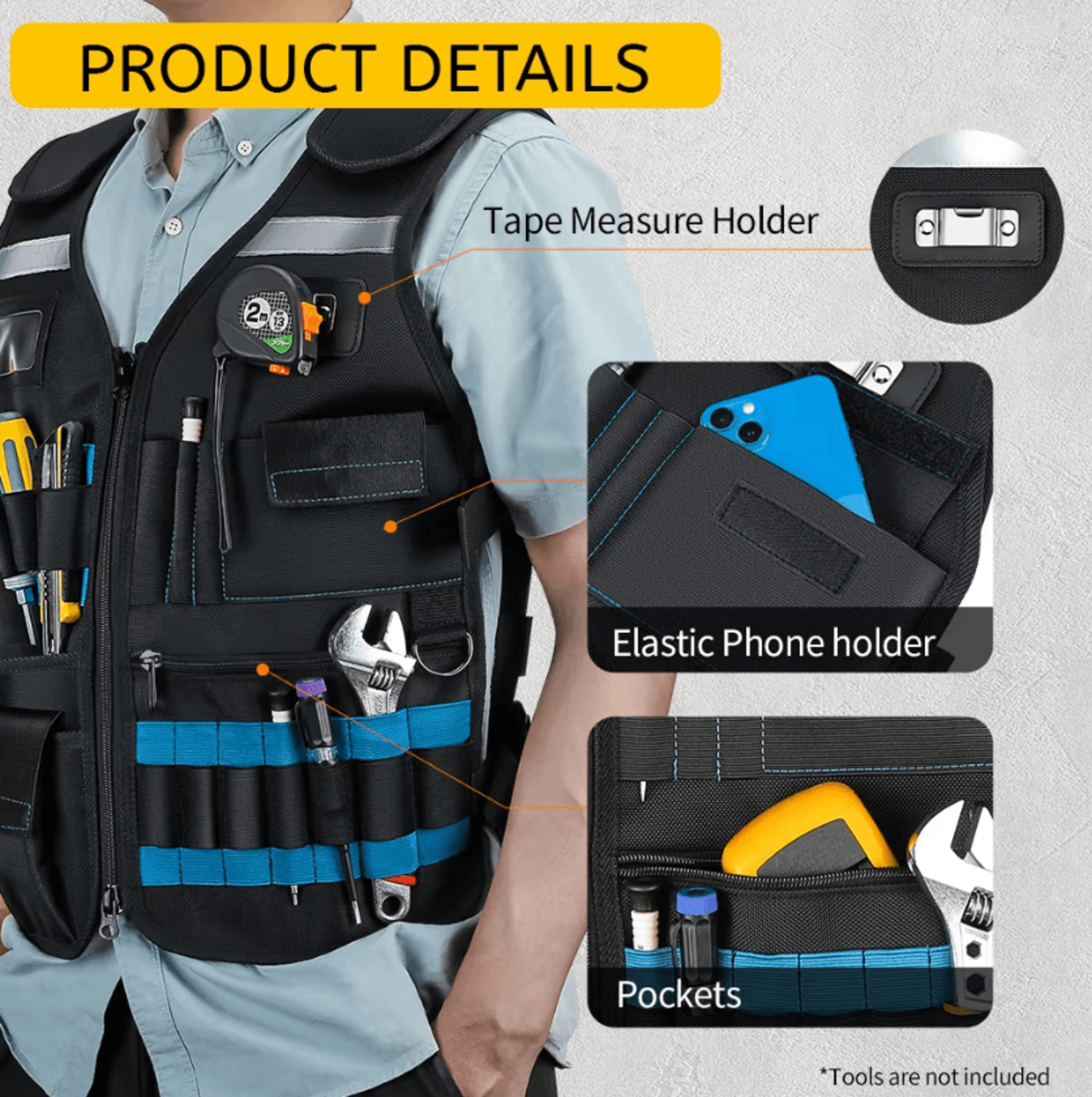 Adjustable Multi Pocket Tool Vest For Electrician Carpenters And Handymen 2