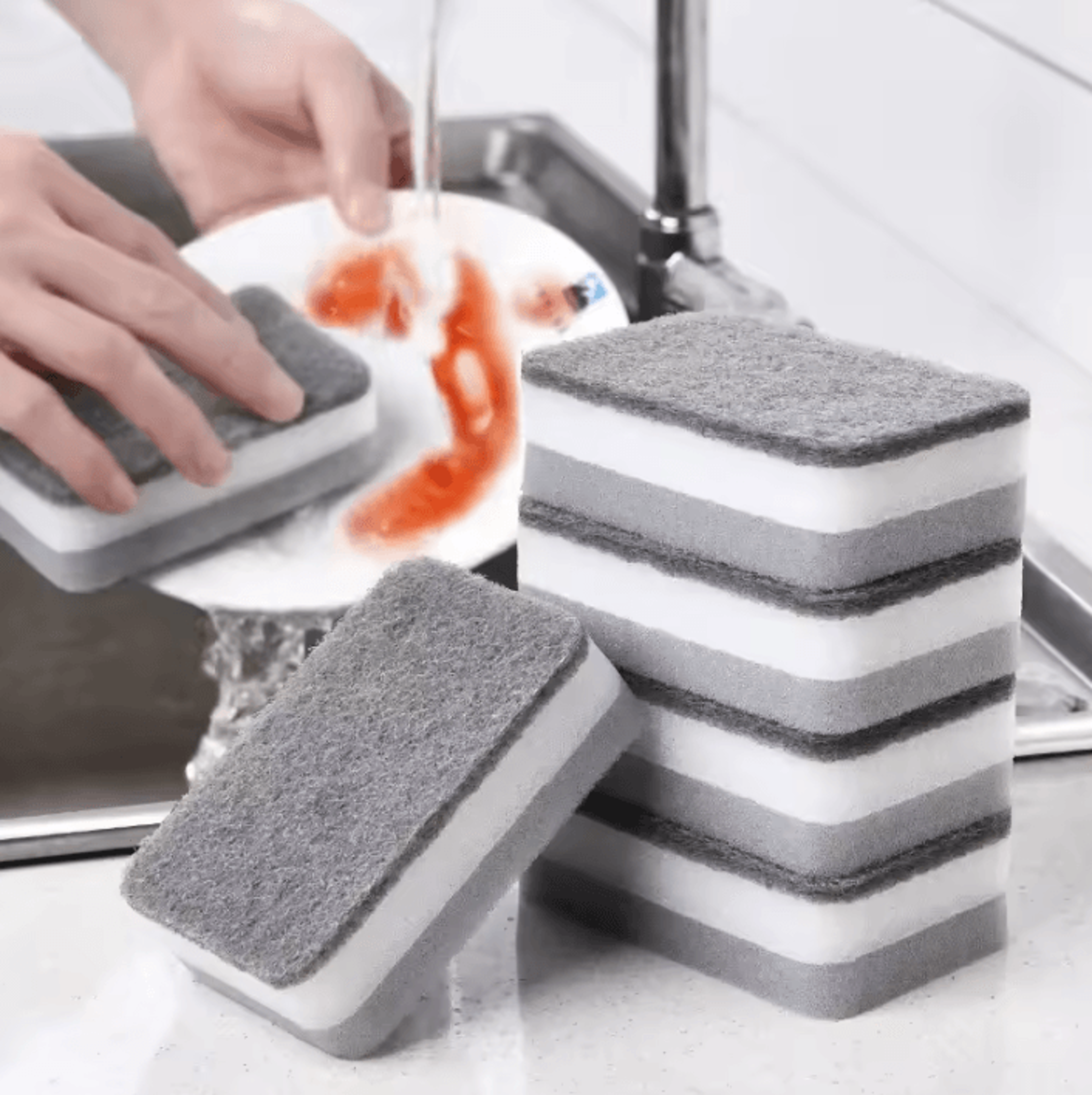 Double Sided Kitchen Cleaning Sponges Reusable Absorbent Scouring Pads For Dishes And Cookware 1