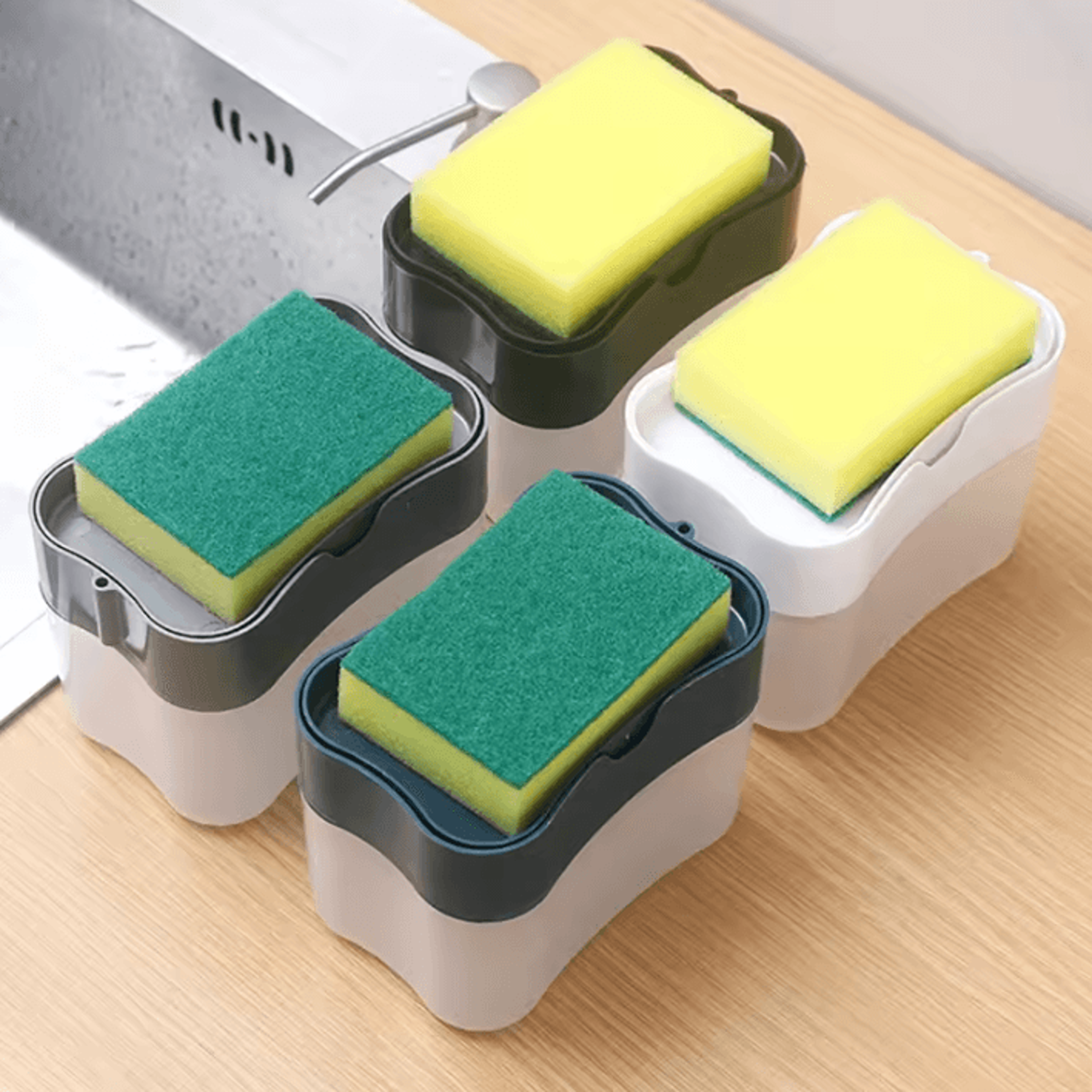 2in1 Dish Soap Dispenser With Sponge Holder Press Pump Kitchen Sink Organizer 1