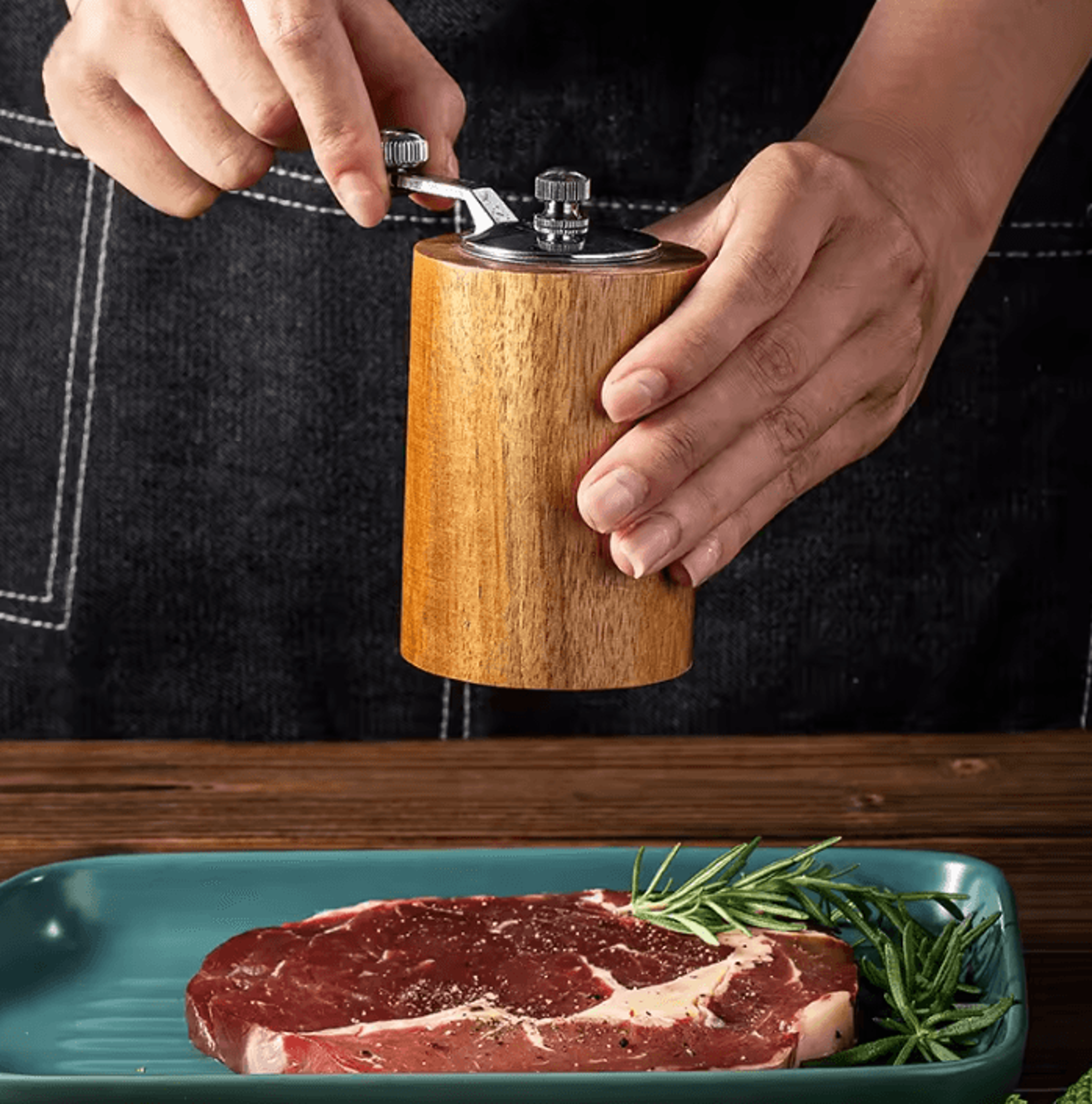 Solid Wood Manual Pepper Grinder Adjustable Salt And Pepper Mill Hand Crank Spice Grinder 3