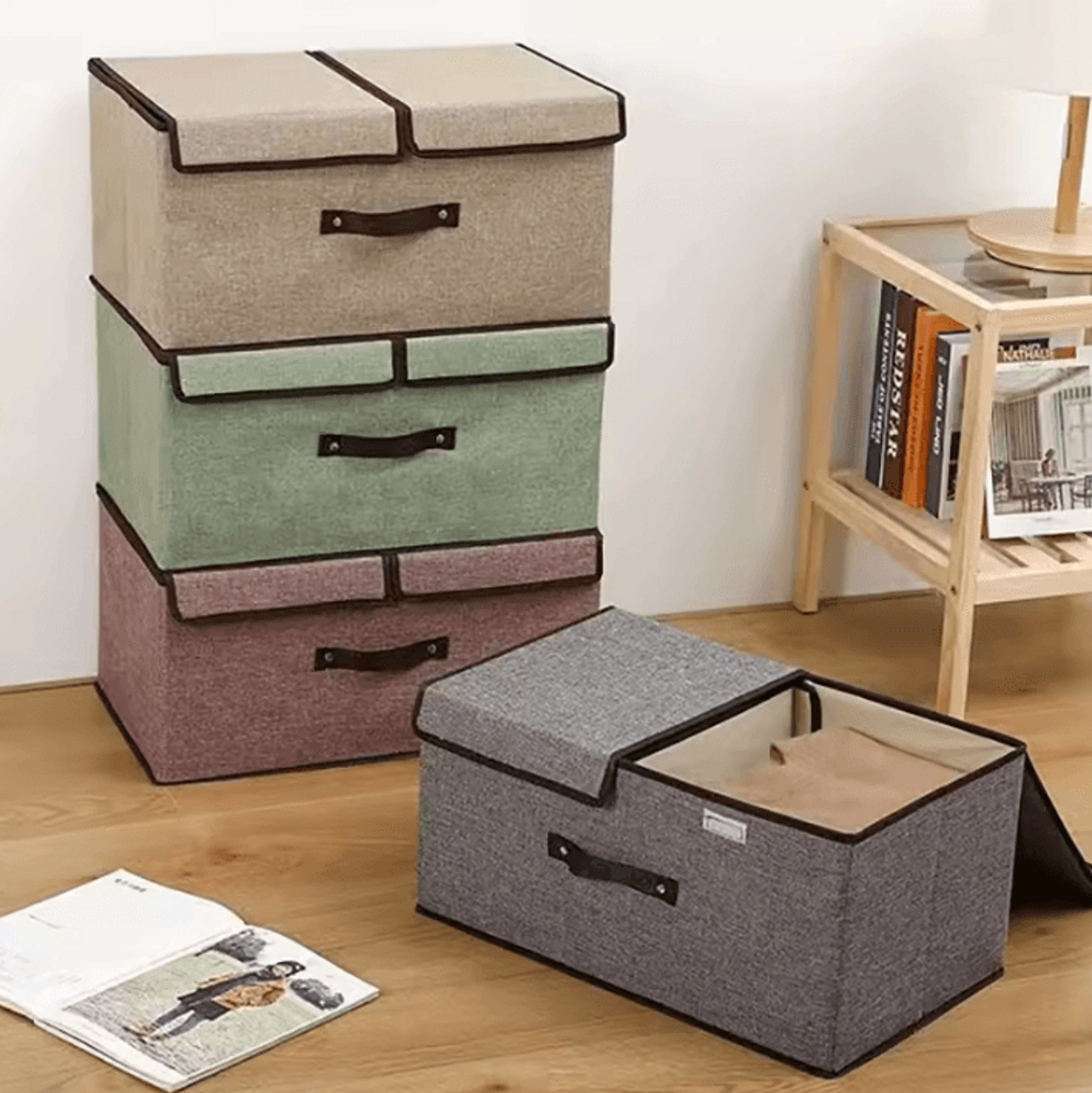 Large Foldable Storage Box With Double Lid Fabric Closet Organizer For Clothes And Underwear 0