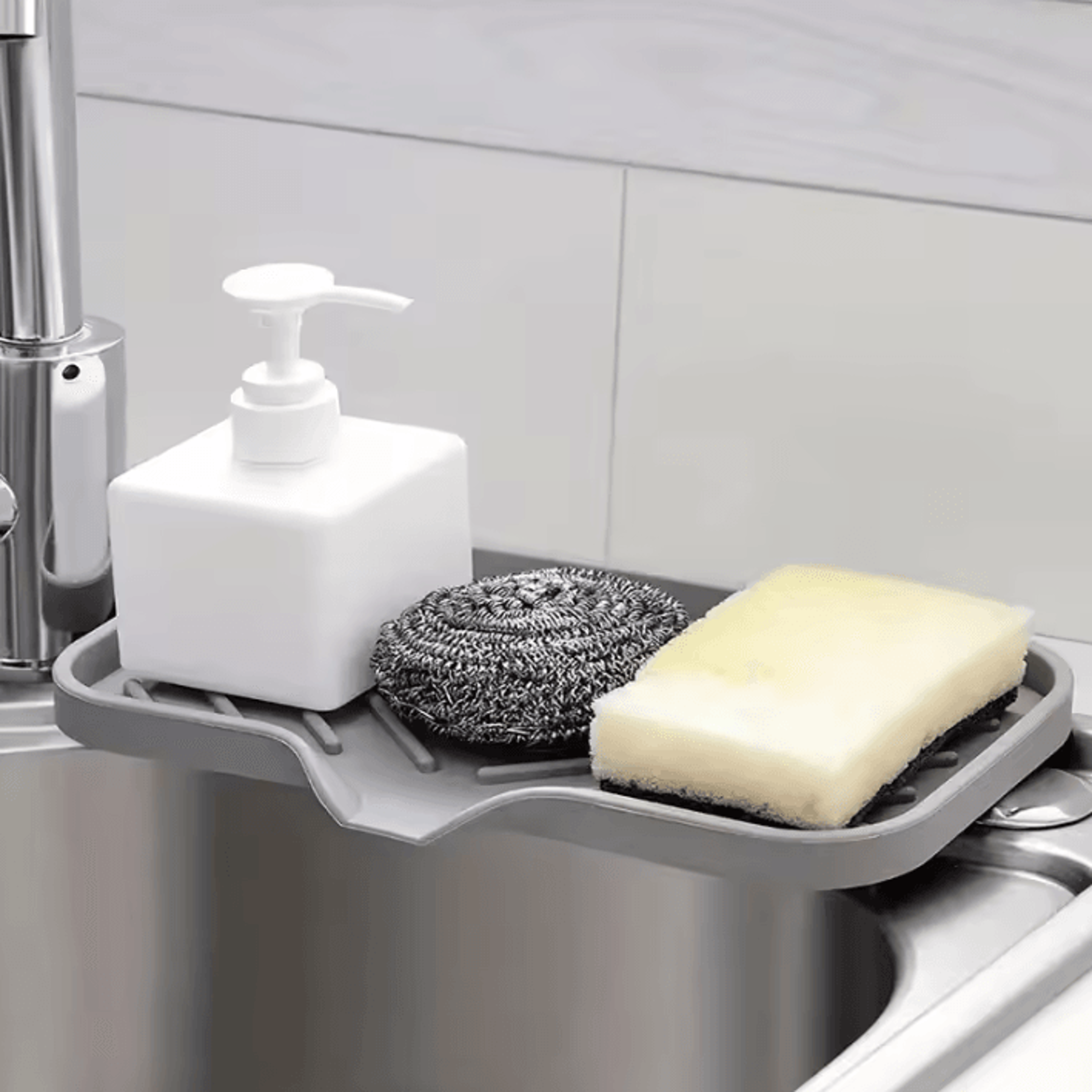 Silicone Sink Tray Organizer Drainage Soap And Sponge Holder For Kitchen Countertops 1
