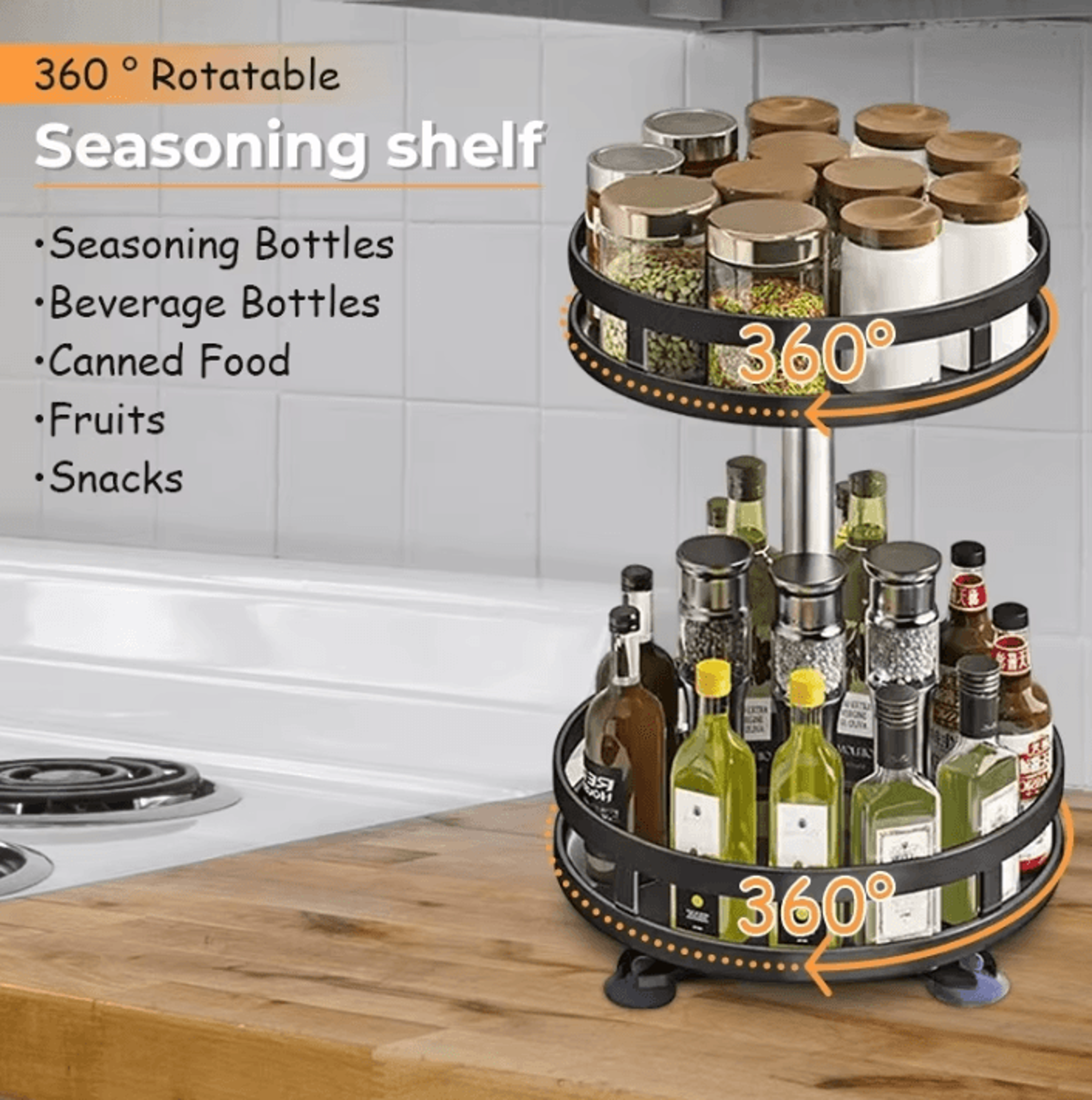 360 Rotating Spice Rack Organizer NonSkid Lazy Susan Turntable For Seasonings And Kitchen Storage 1