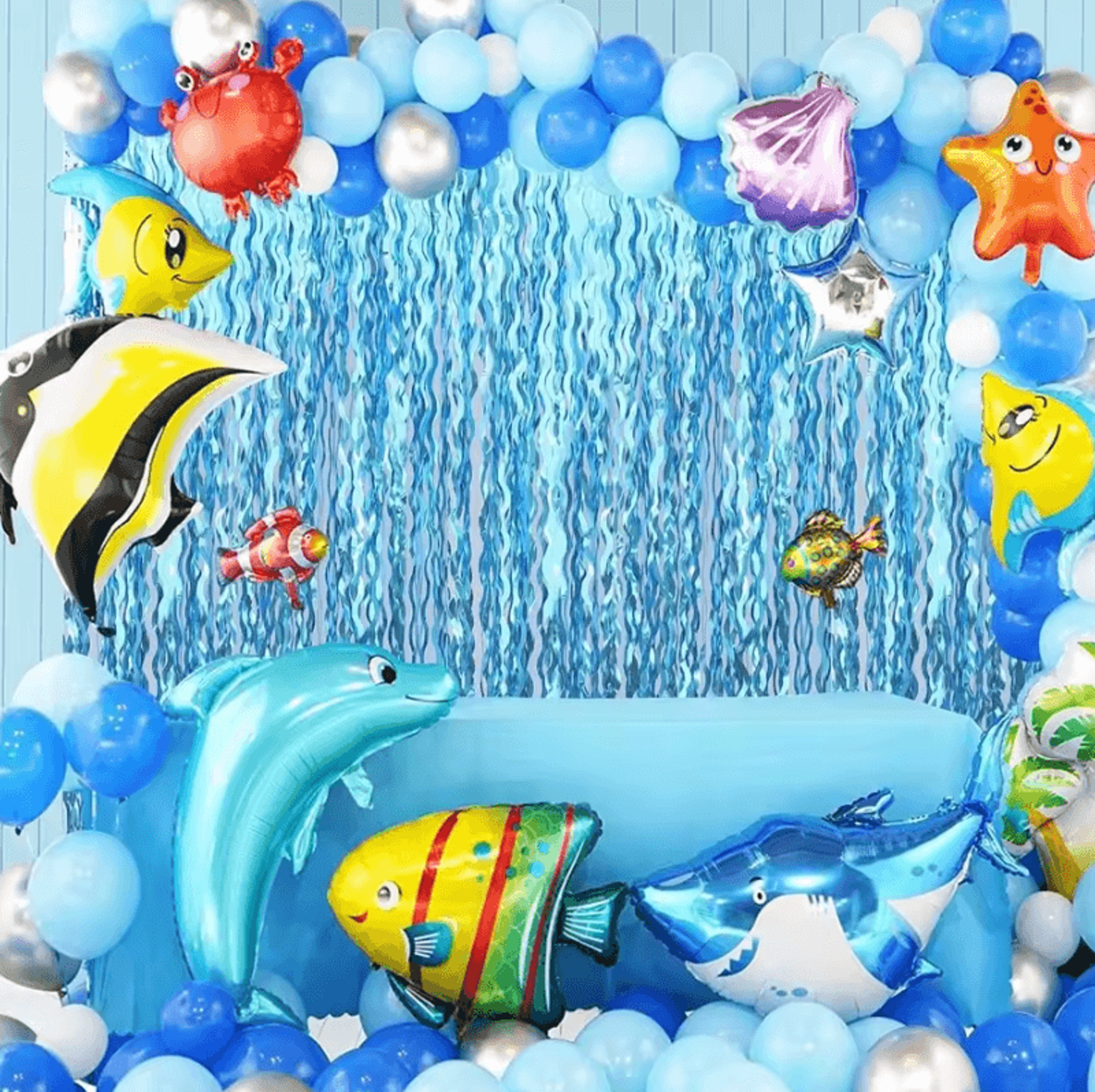 Wavy Tinsel Foil Fringe Curtain Mermaid Party Backdrop For Under The Sea Decorations 0