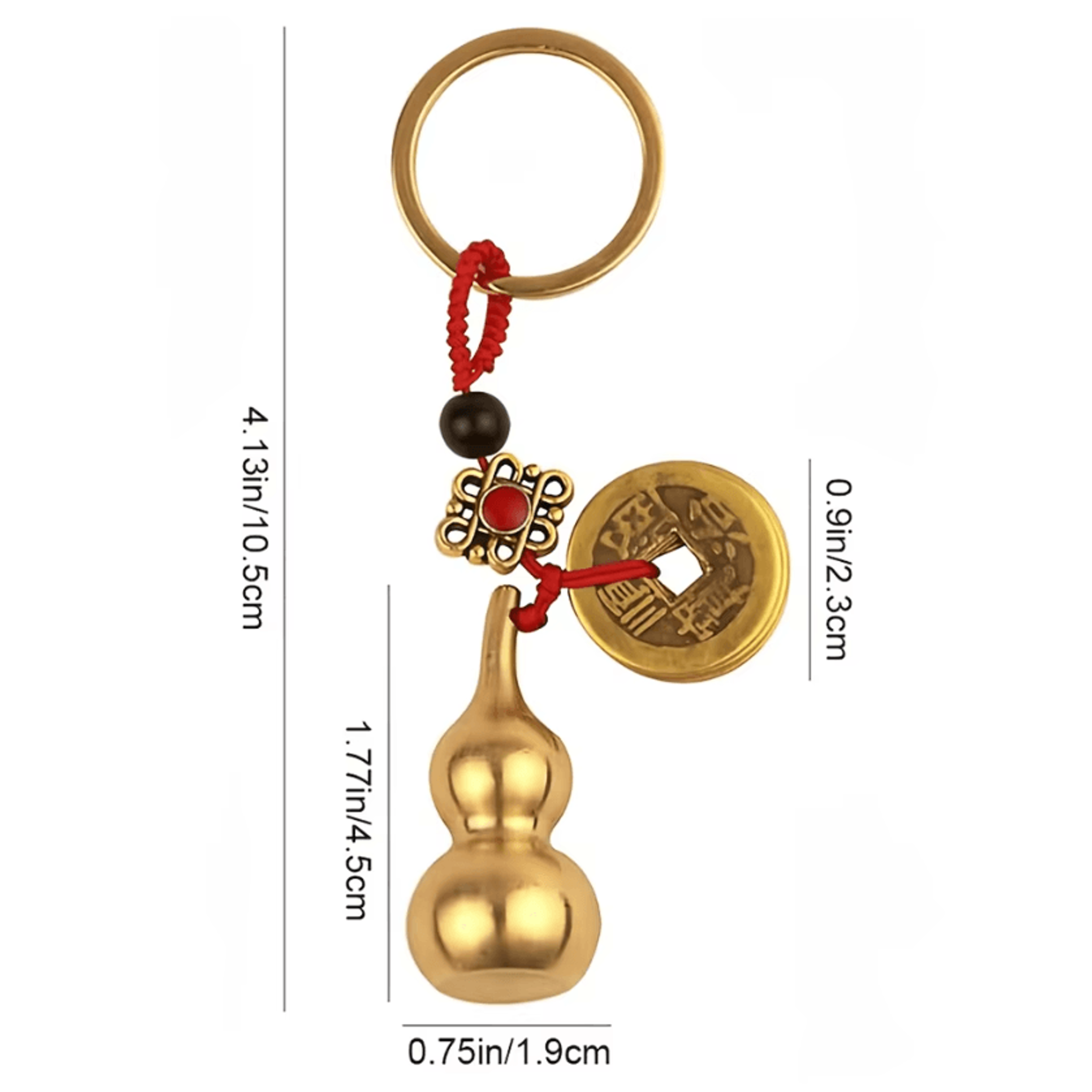 Brass Feng Shui Gourd Keychain With Fortune Coins And Chinese Knot For Luck And Prosperity 1