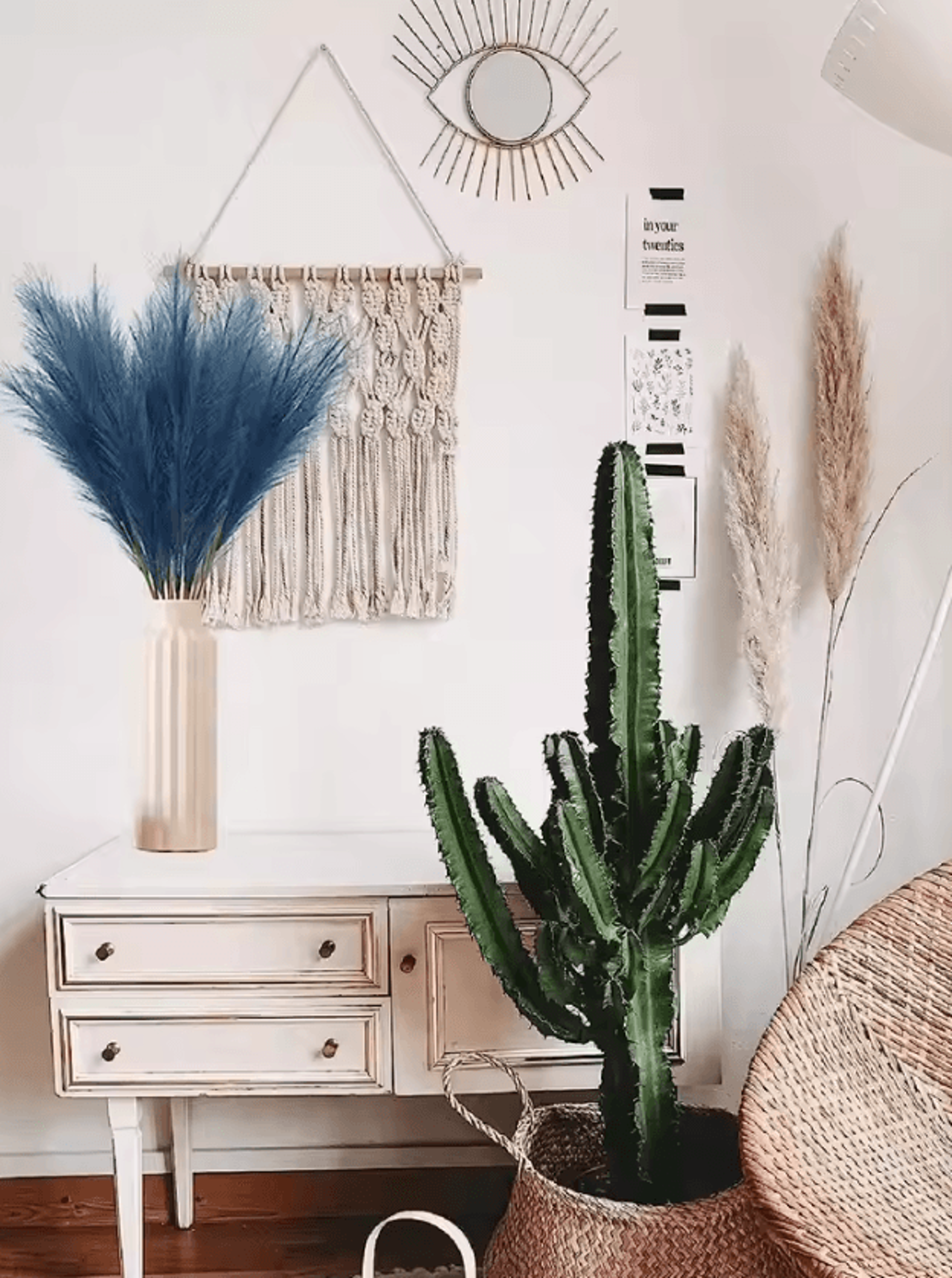 Blue Artificial Pampas Grass Stems Faux Reed Branches For Wedding And Home Decorations 0