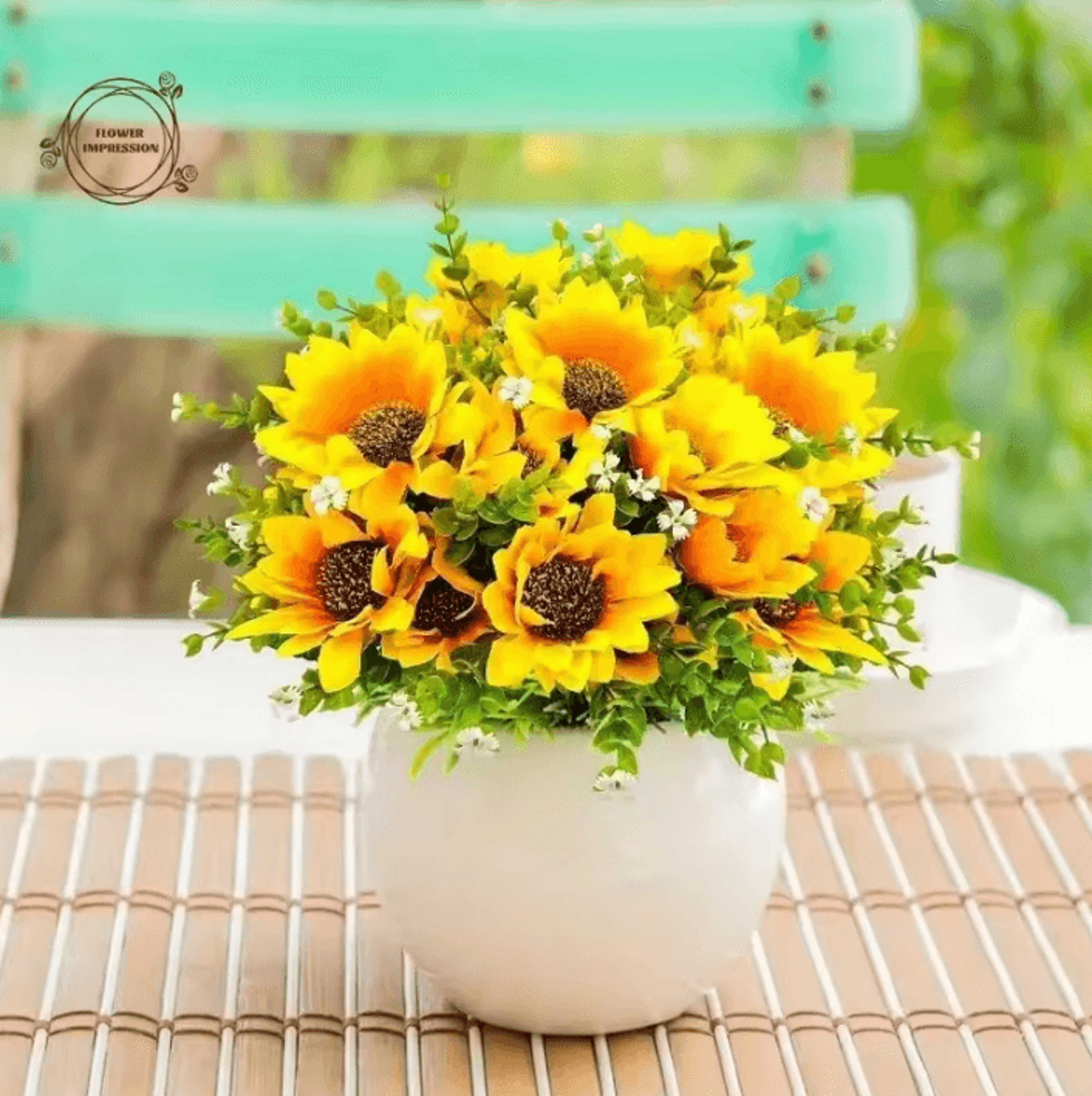 Artificial Sunflower Bouquet With Stems Faux Floral Arrangement For Home And Wedding Decor 3