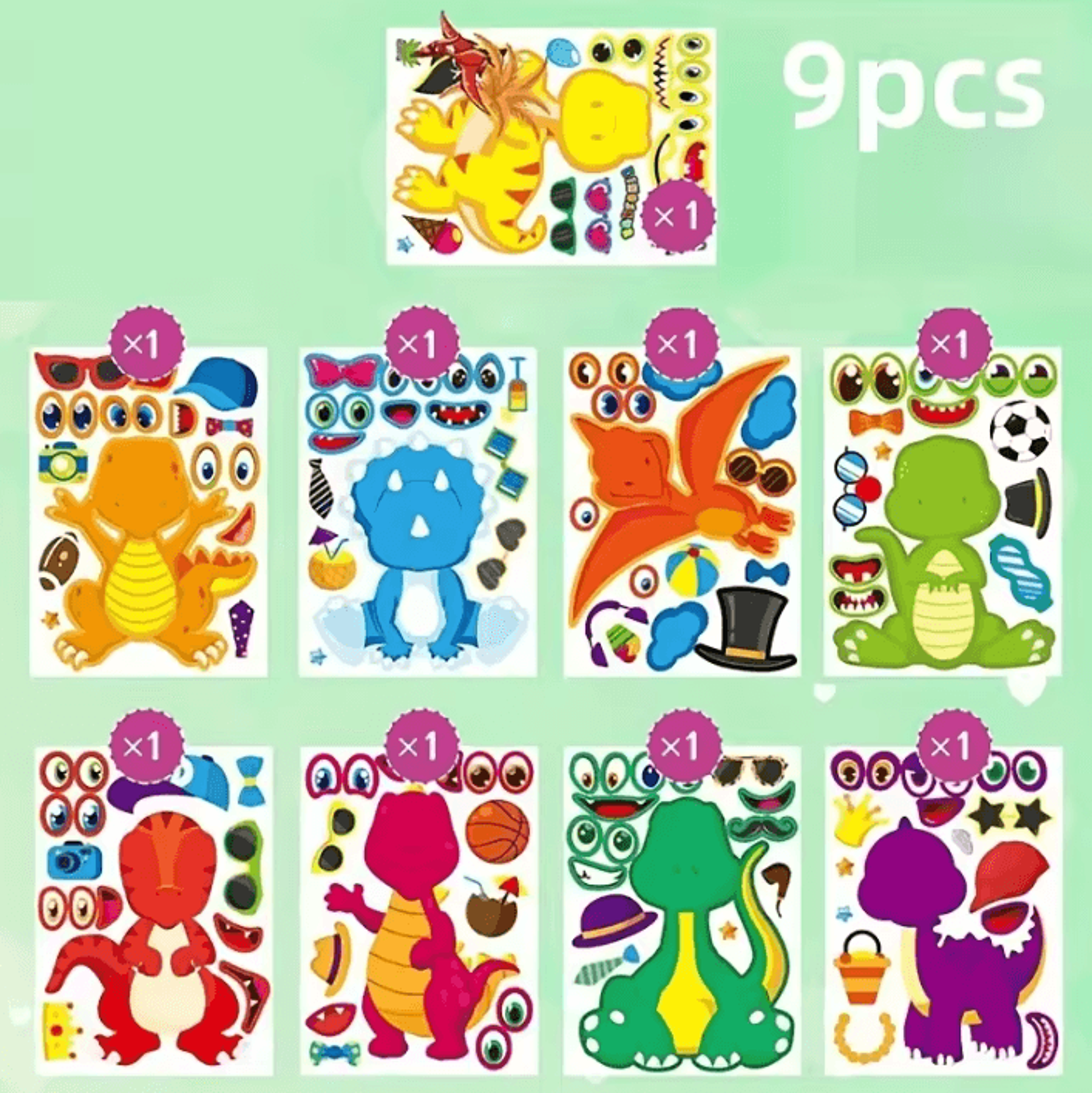 Dinosaur Make A Face Sticker Set DIY Party Activity For Kids Birthday Favors 5