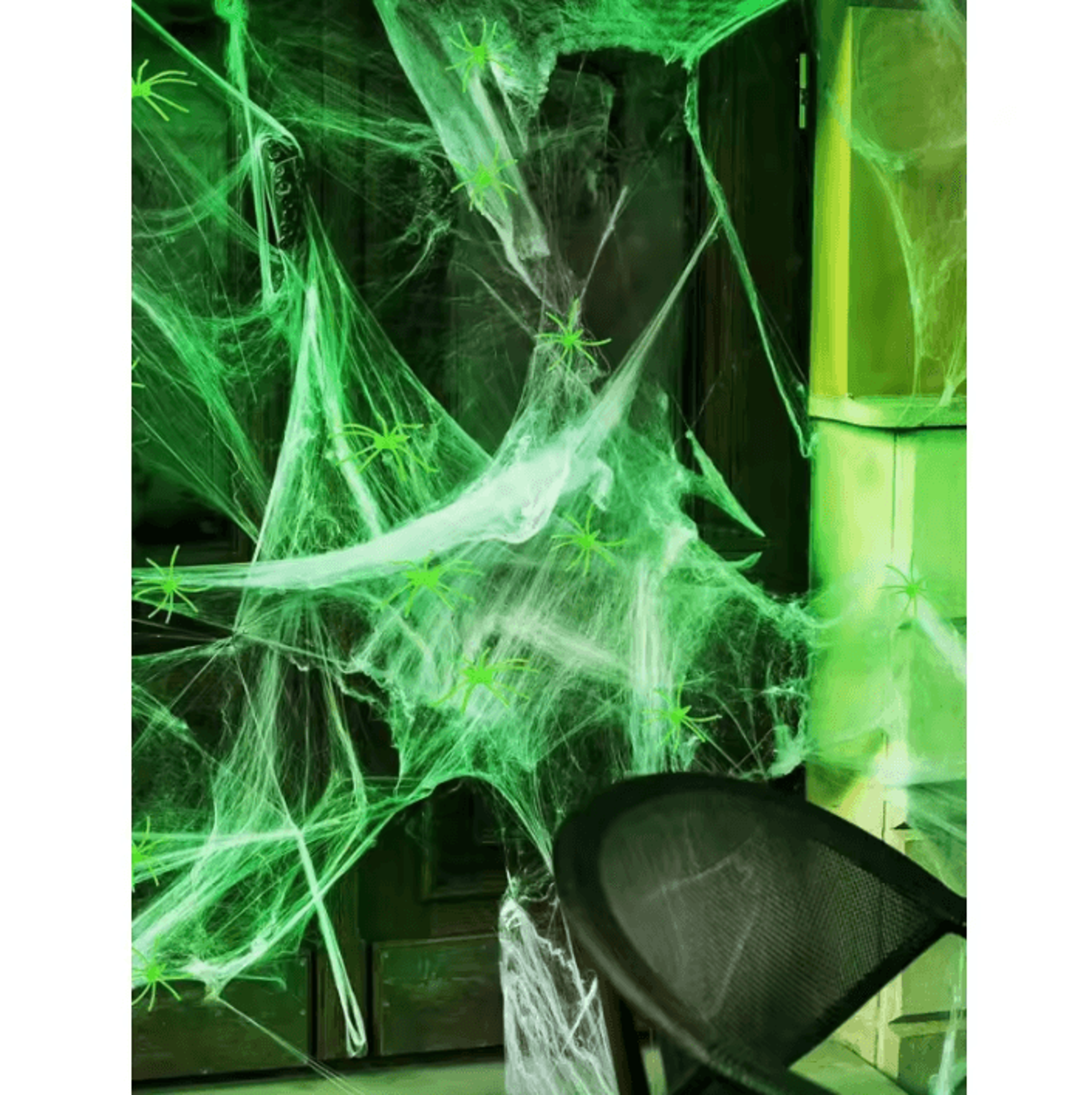 Glow In The Dark Spider Web Decoration Set With Spiders For Halloween Parties 2