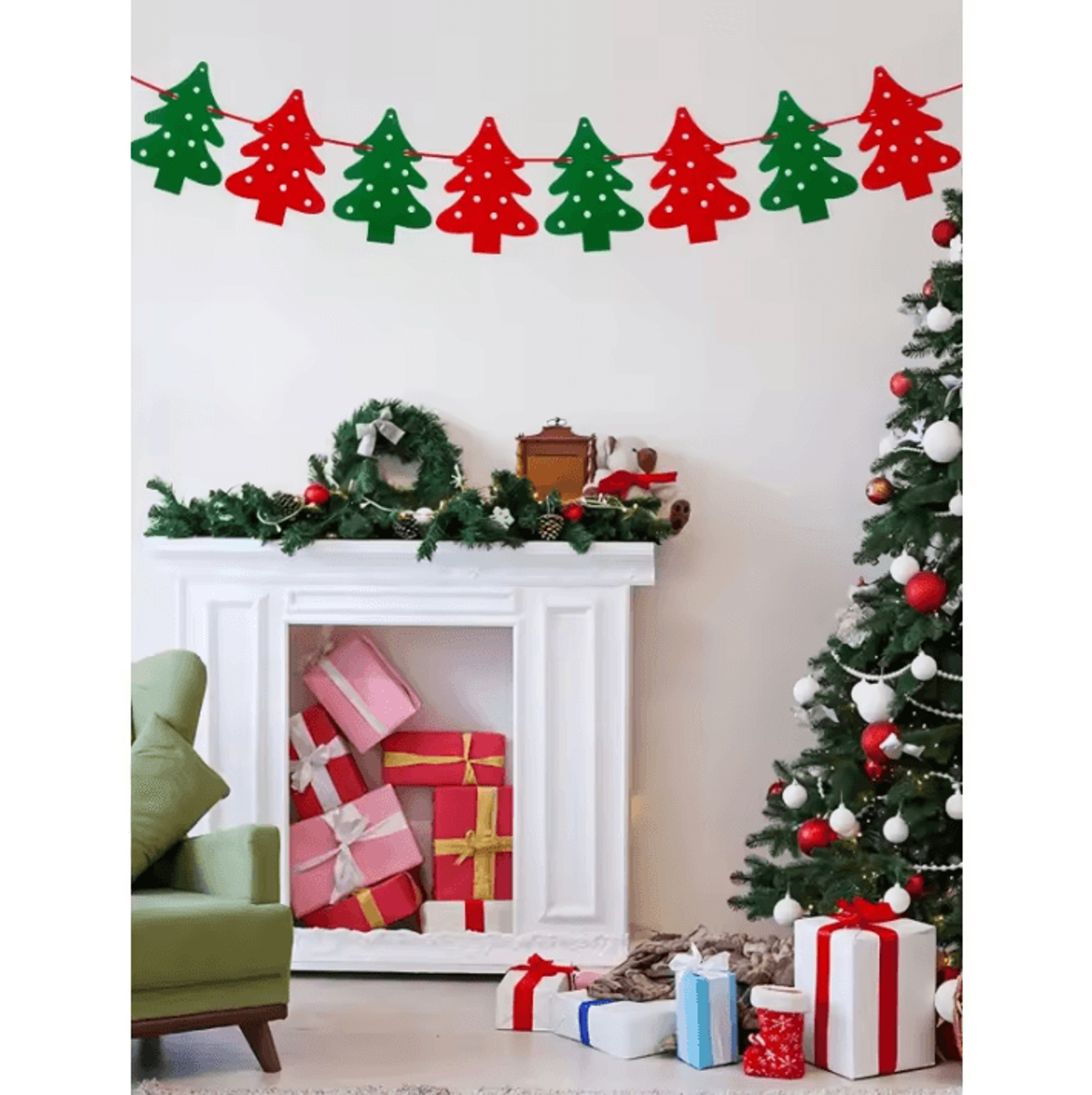 Christmas Tree Felt Banner Hanging Garland Holiday Wall Decoration 0