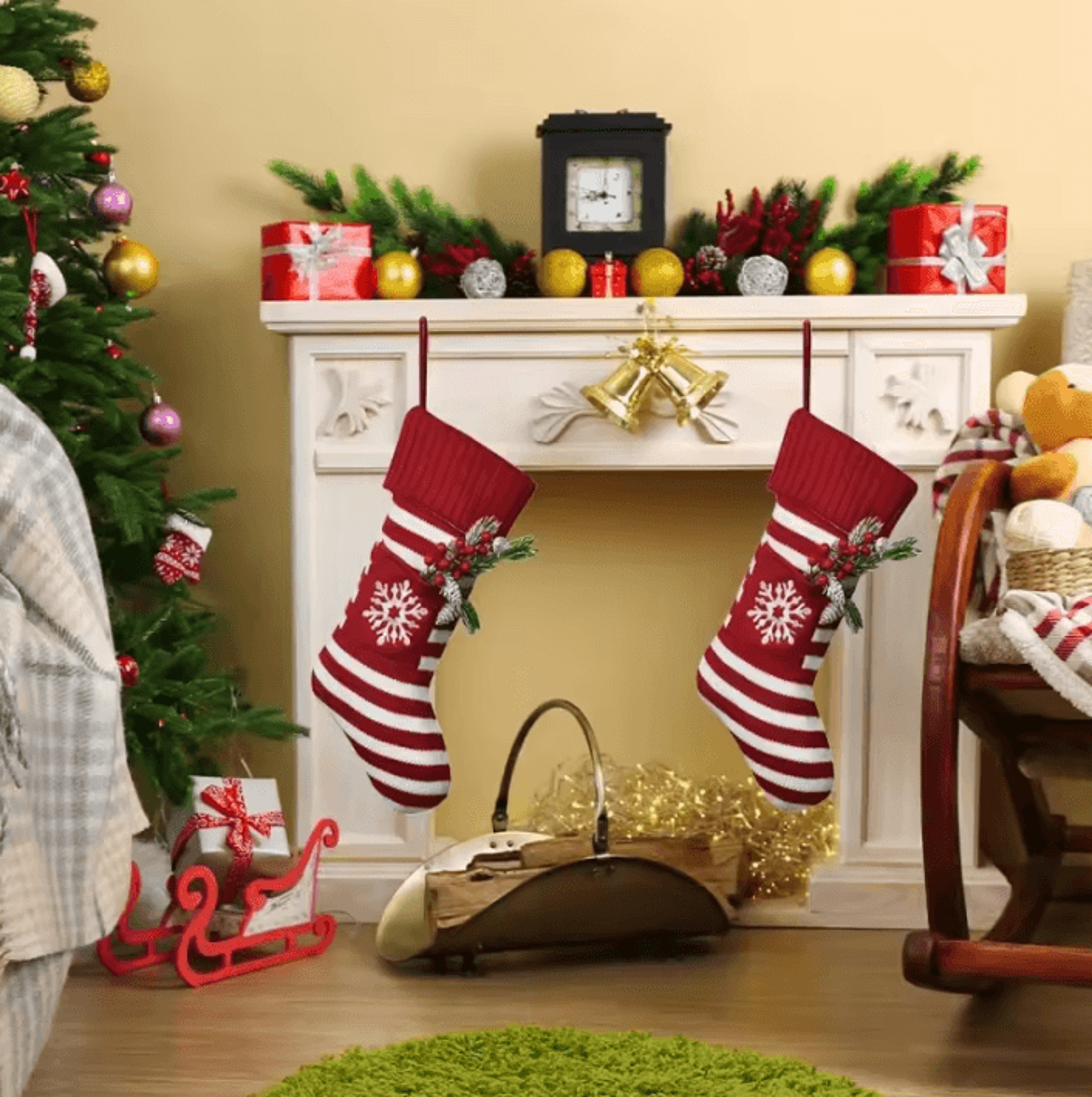 Knitted Christmas Stocking Fireplace Hanging Gift Sock Decoration 2