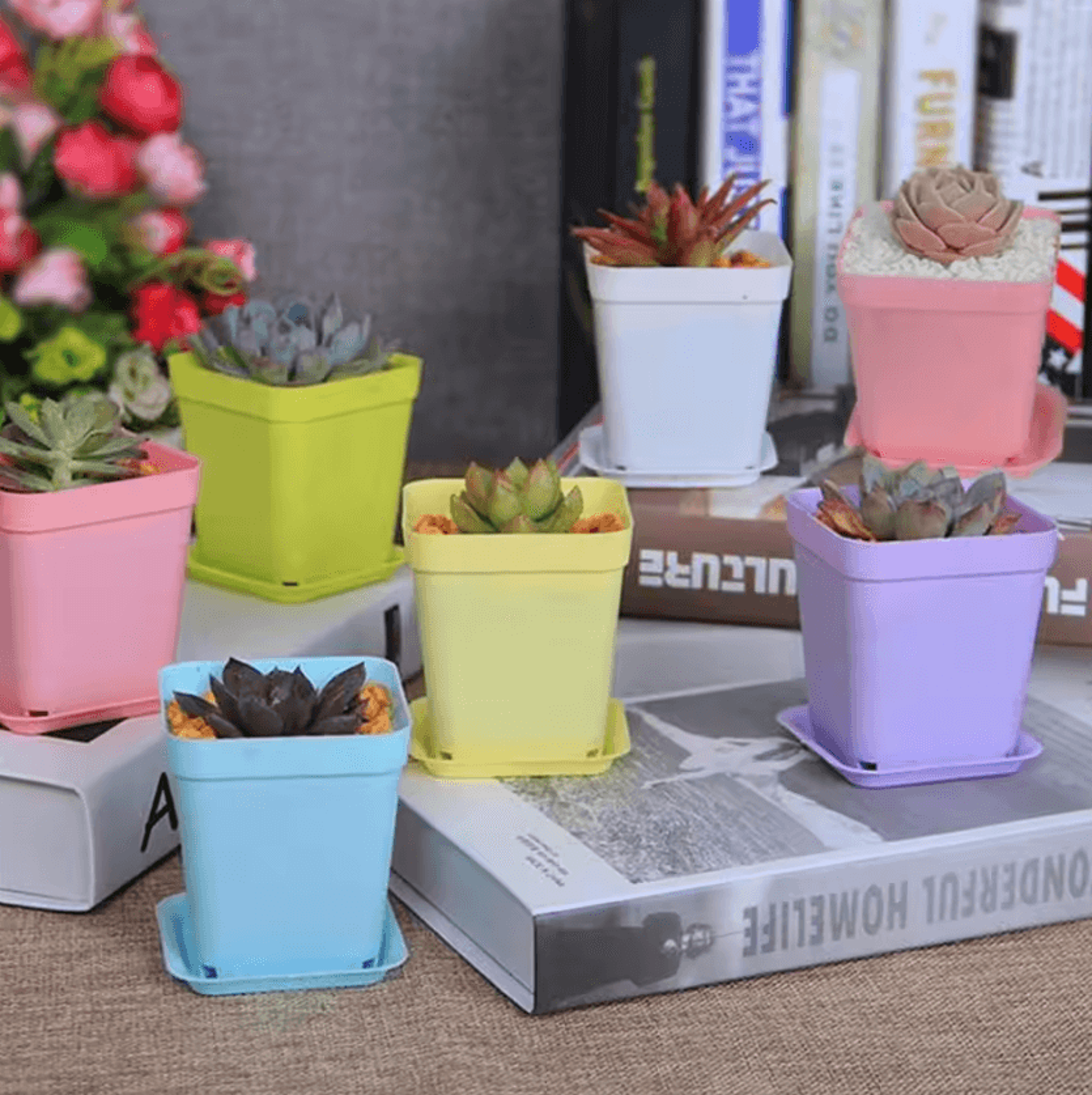 20Pack Mini Succulent Pots Colorful Square Flower Pots With Drainage For Indoor Plants  DIY Crafts 4