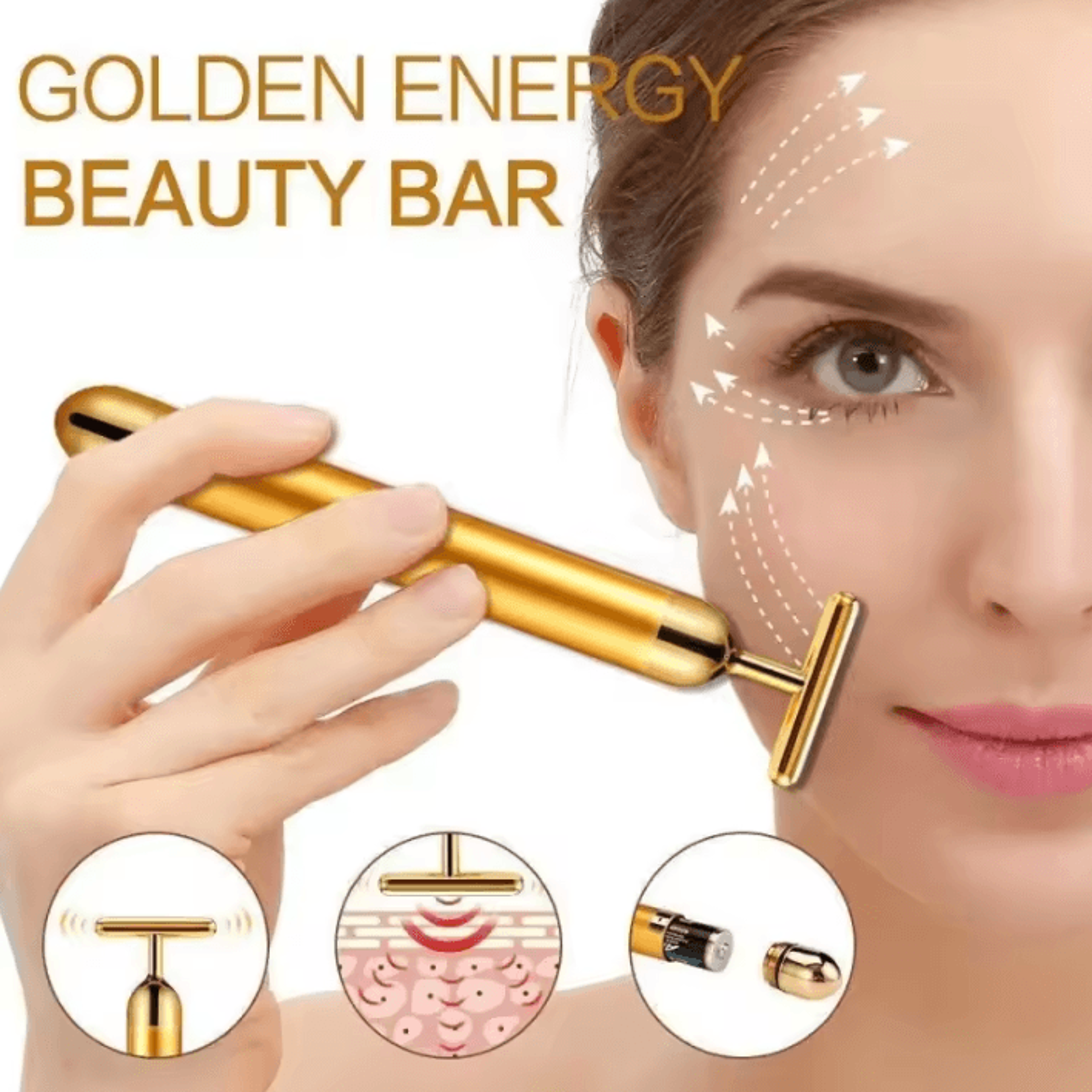 24K Gold T Shape Vibrating Facial Massager Roller For Daily Skincare 0