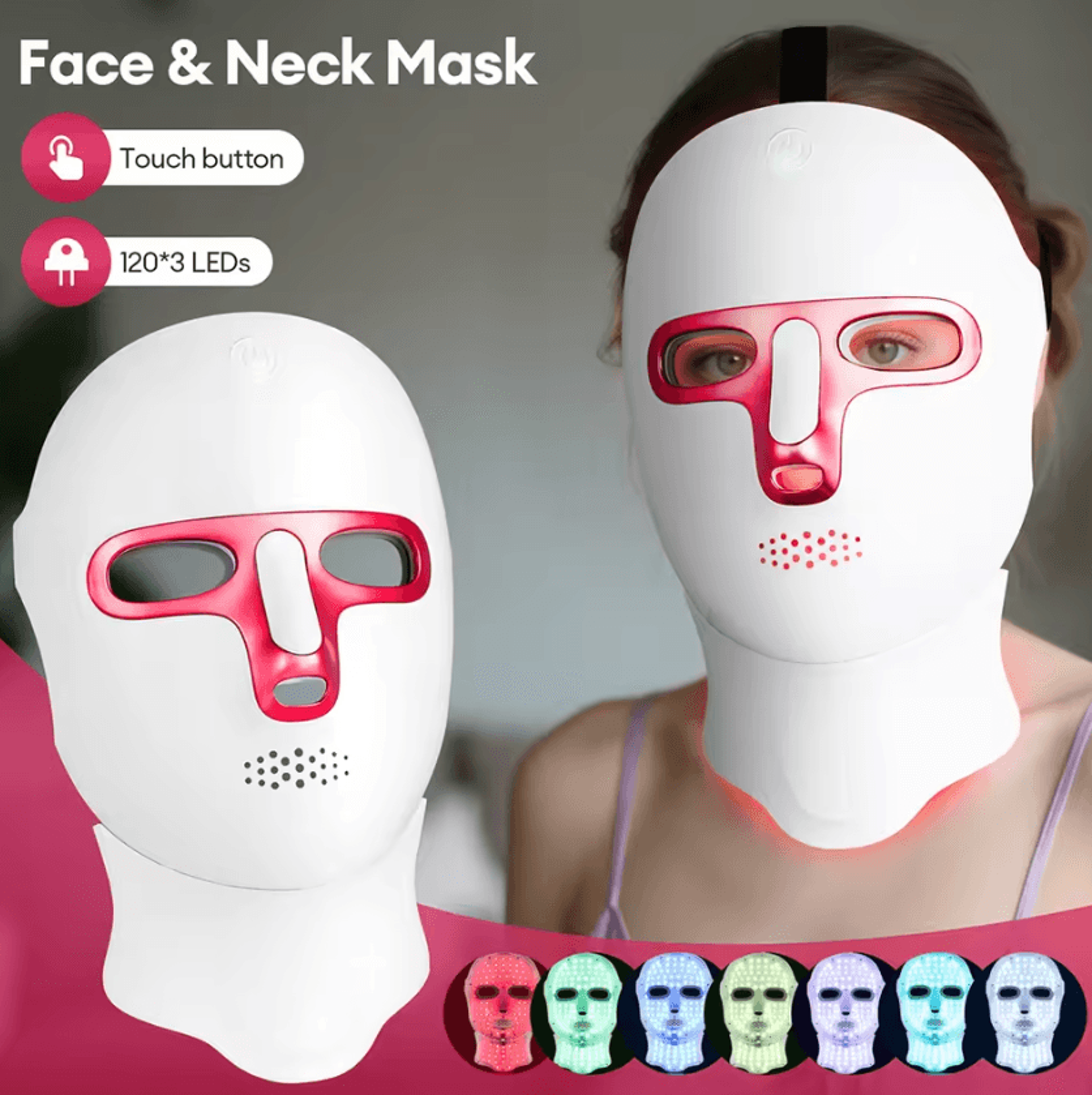 Wireless 7 Color LED Face And Neck Mask For At Home Light Therapy Skincare 0