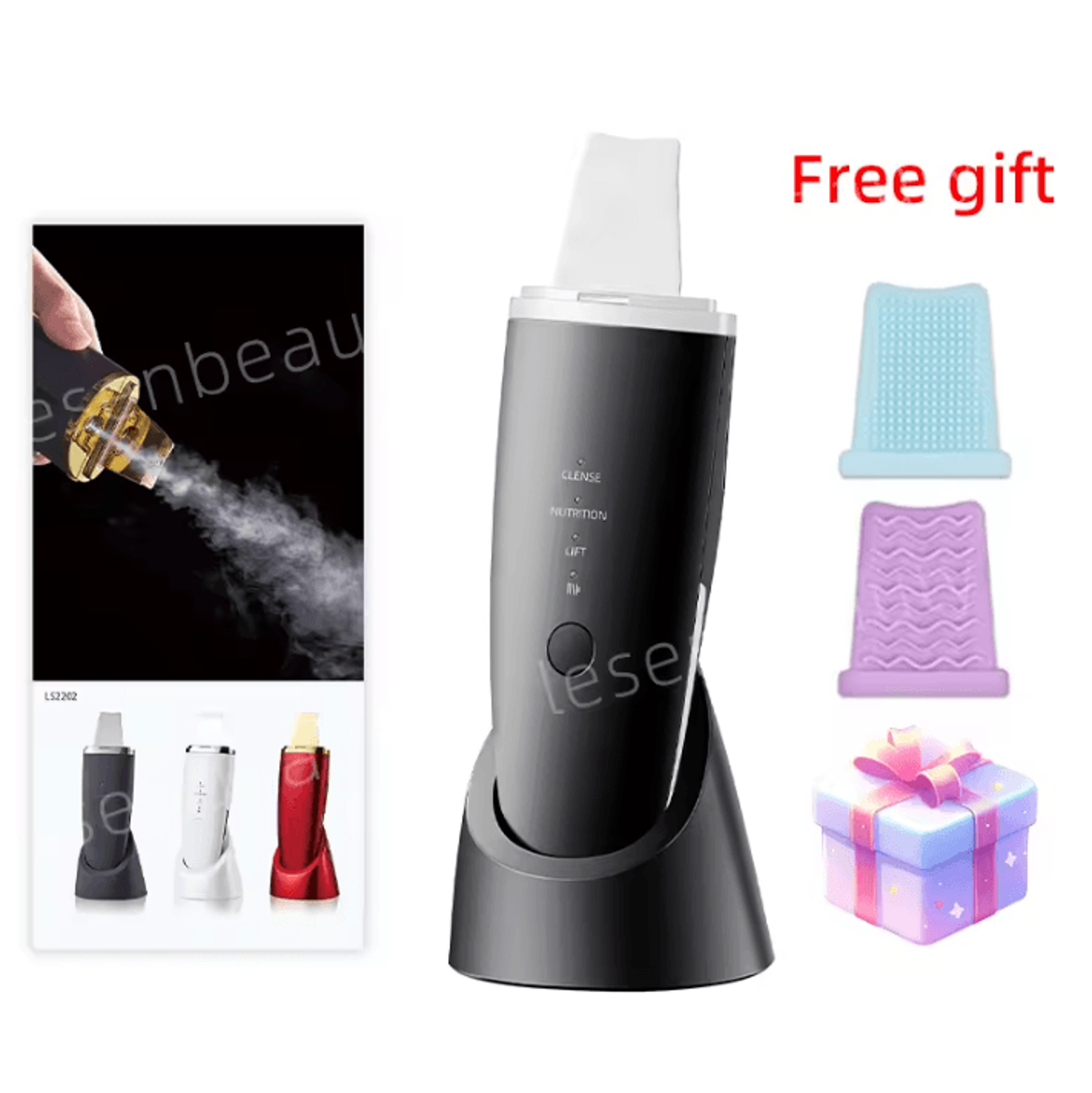 EMS Ultrasonic Skin Scrubber Face Spatula Blackhead Remover Facial Cleansing Device 4