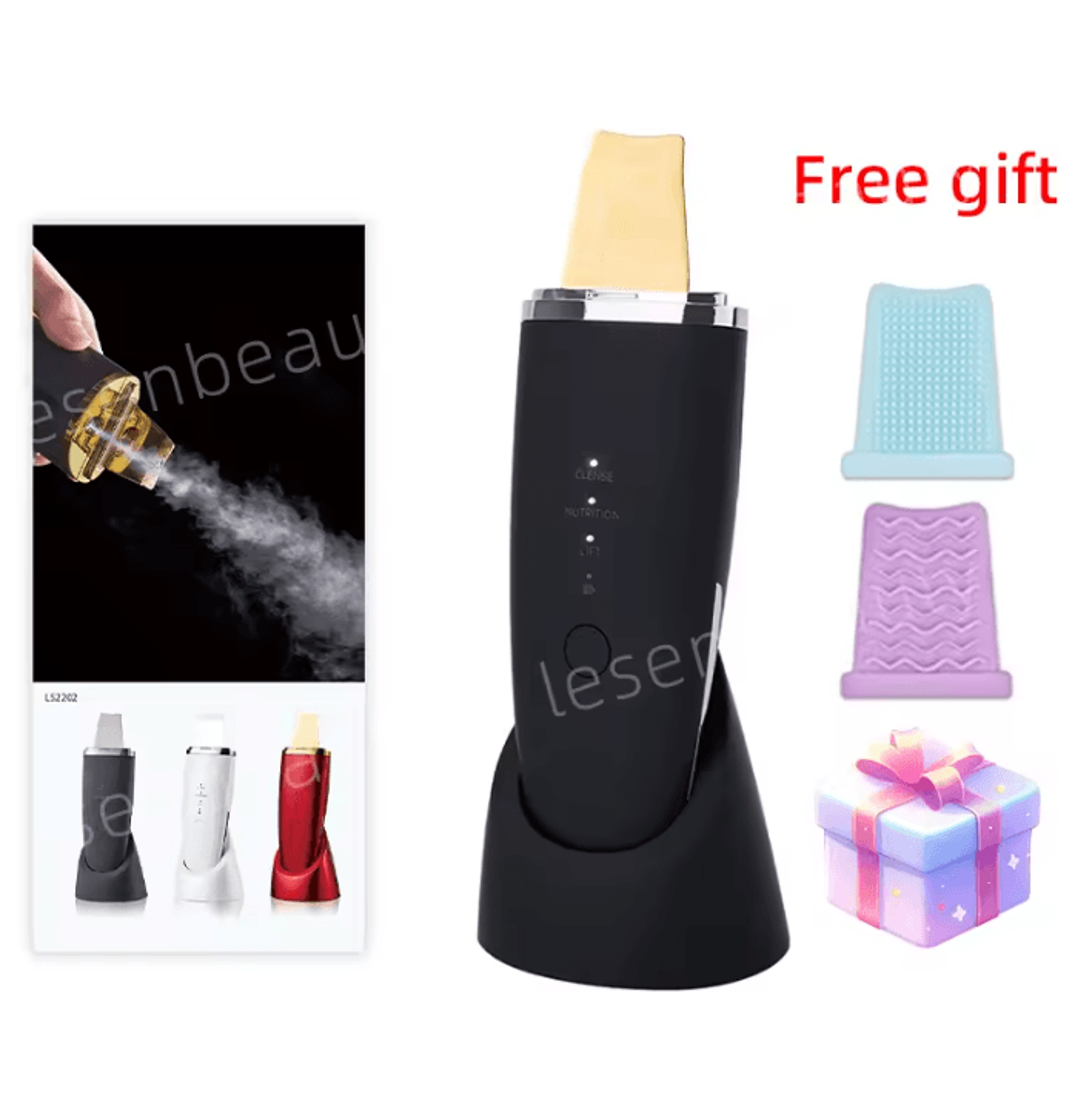 EMS Ultrasonic Skin Scrubber Face Spatula Blackhead Remover Facial Cleansing Device 5