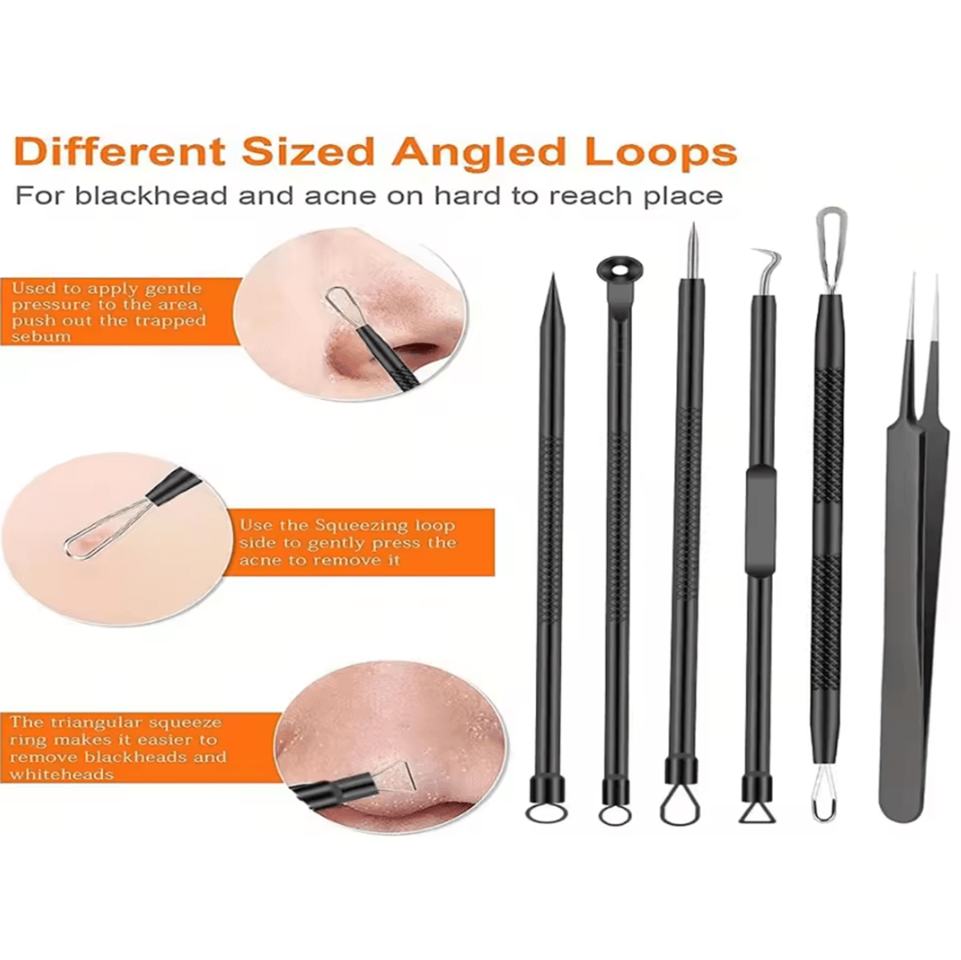 Professional 6 Piece Blackhead Remover Tool Kit Stainless Steel Acne Extractor Set 3