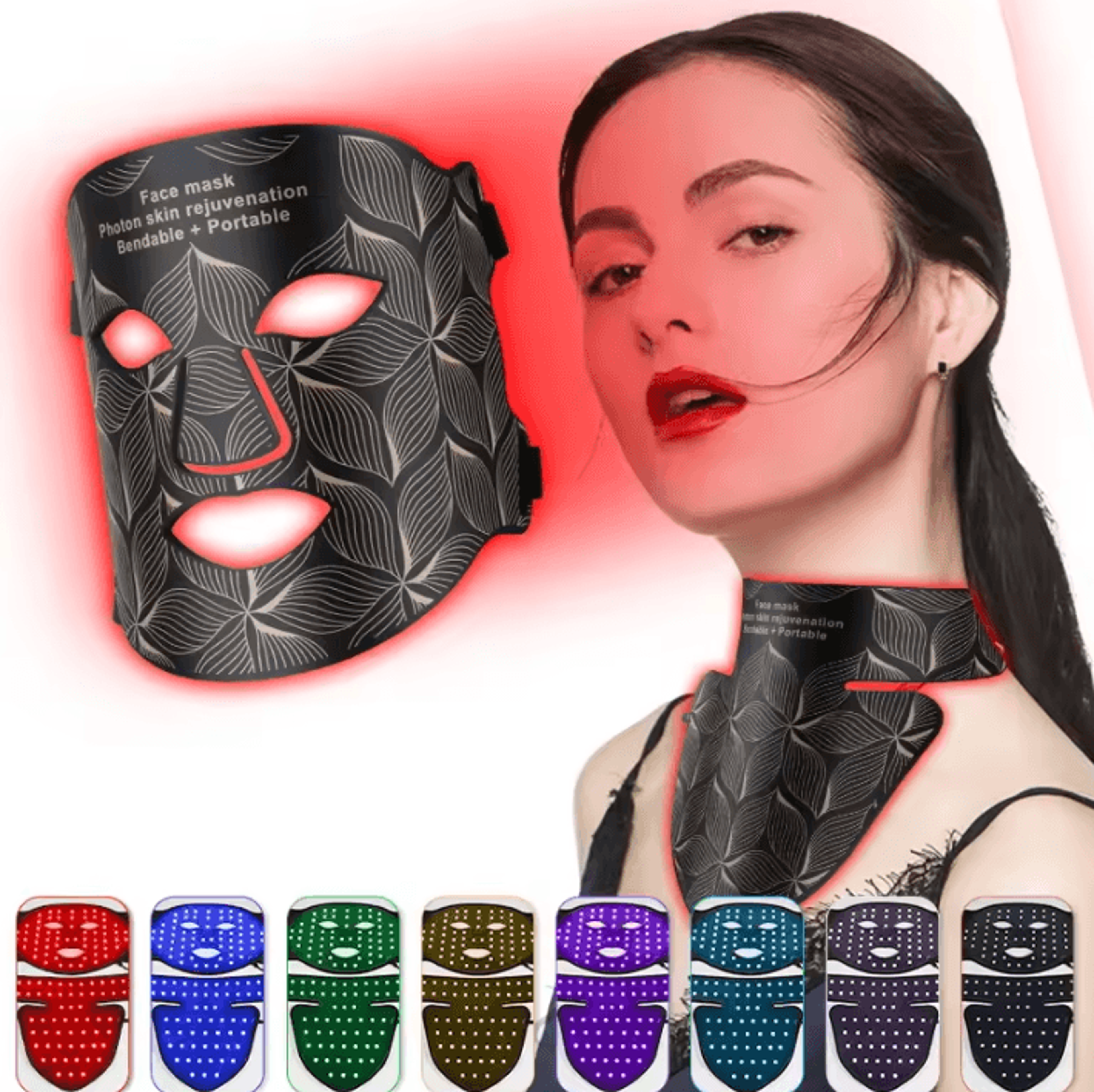 Silicone LED Face And Neck Light Therapy Mask With 8 Color Modes 0