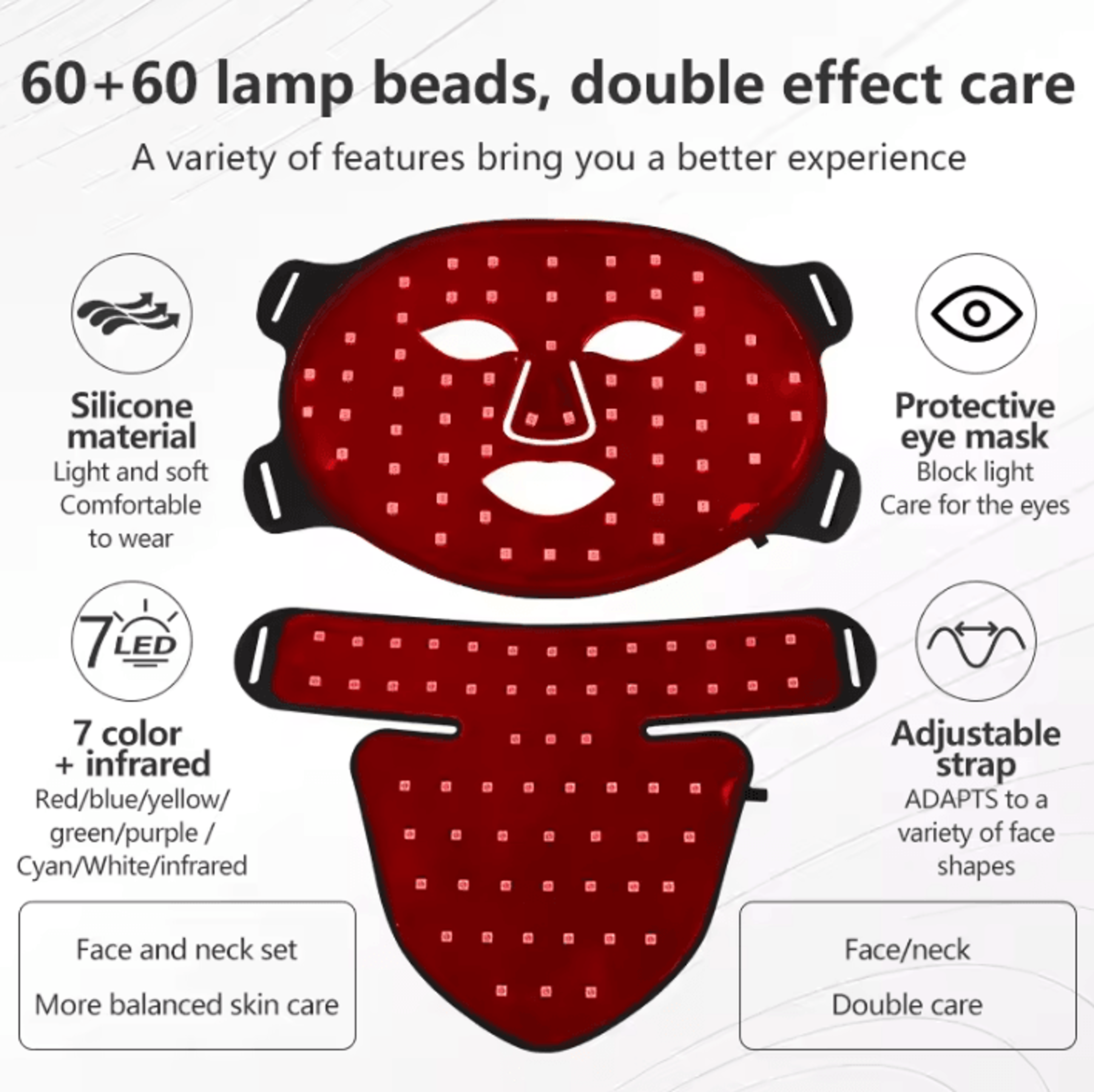 Silicone LED Face And Neck Light Therapy Mask With 8 Color Modes 2