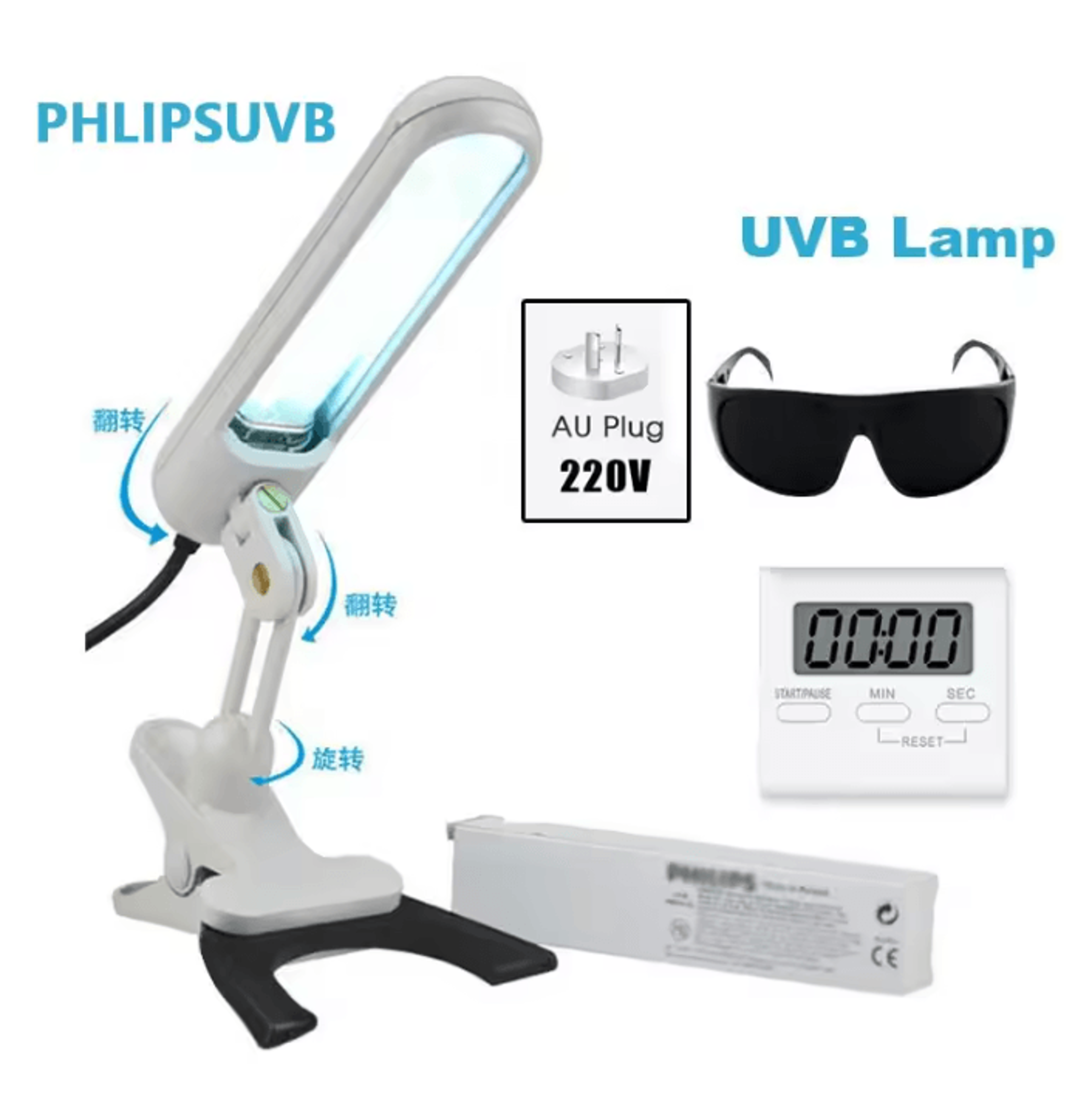 311nm UVB Light Therapy Lamp Handheld Phototherapy Device With Protective Goggles 2