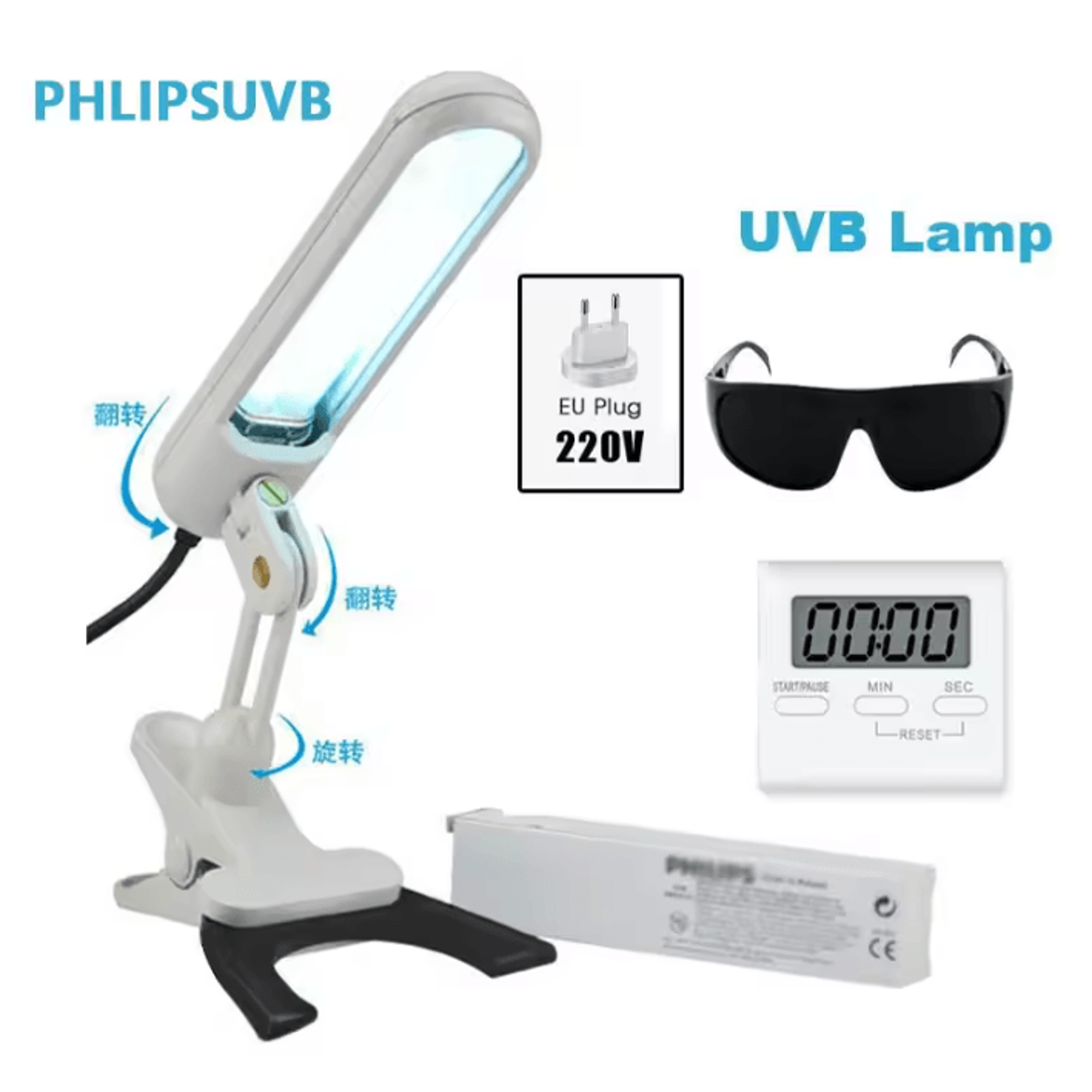 311nm UVB Light Therapy Lamp Handheld Phototherapy Device With Protective Goggles 4