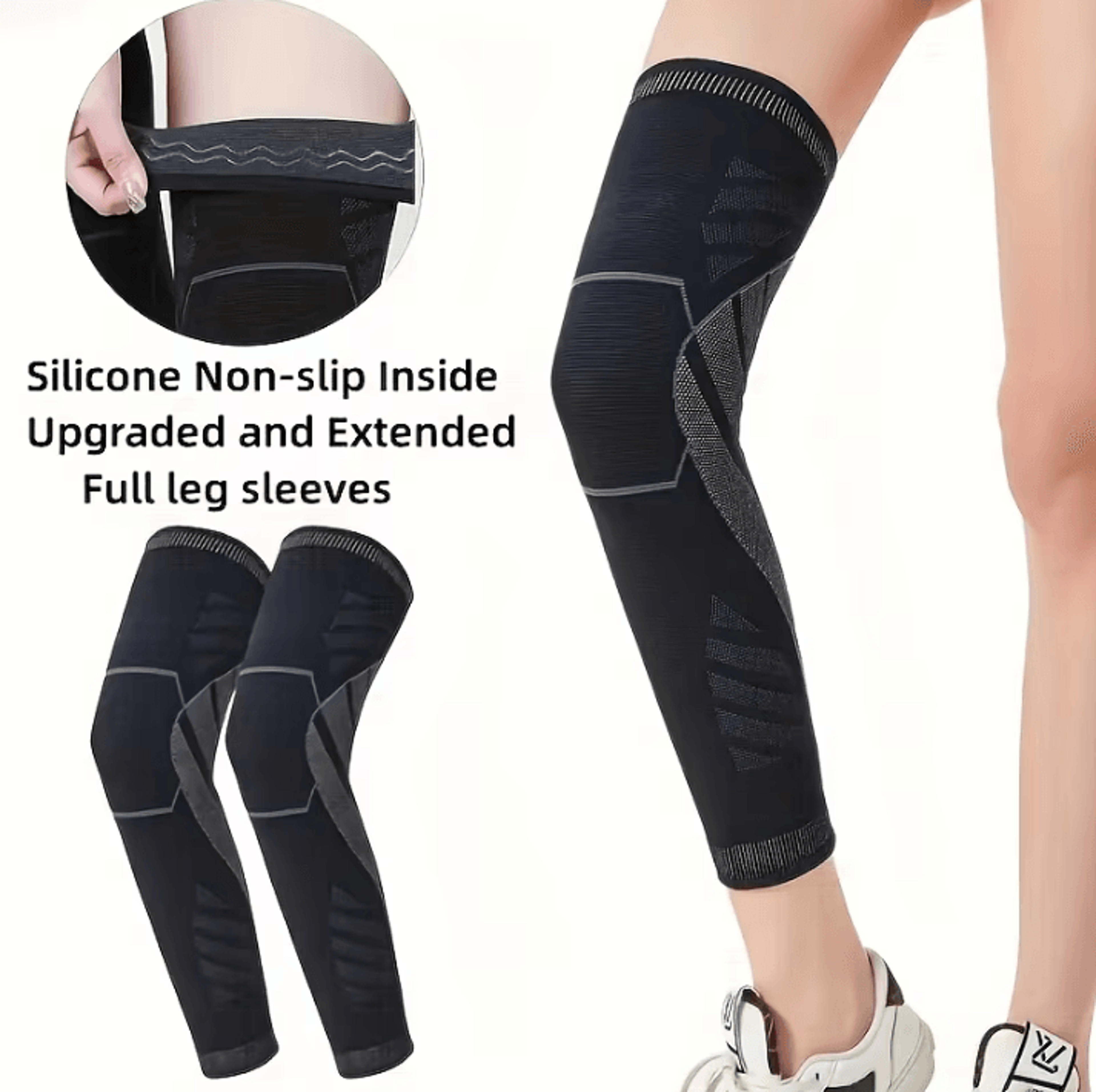 Full Length Compression Knee Sleeve With Non Slip Support For Sports 2