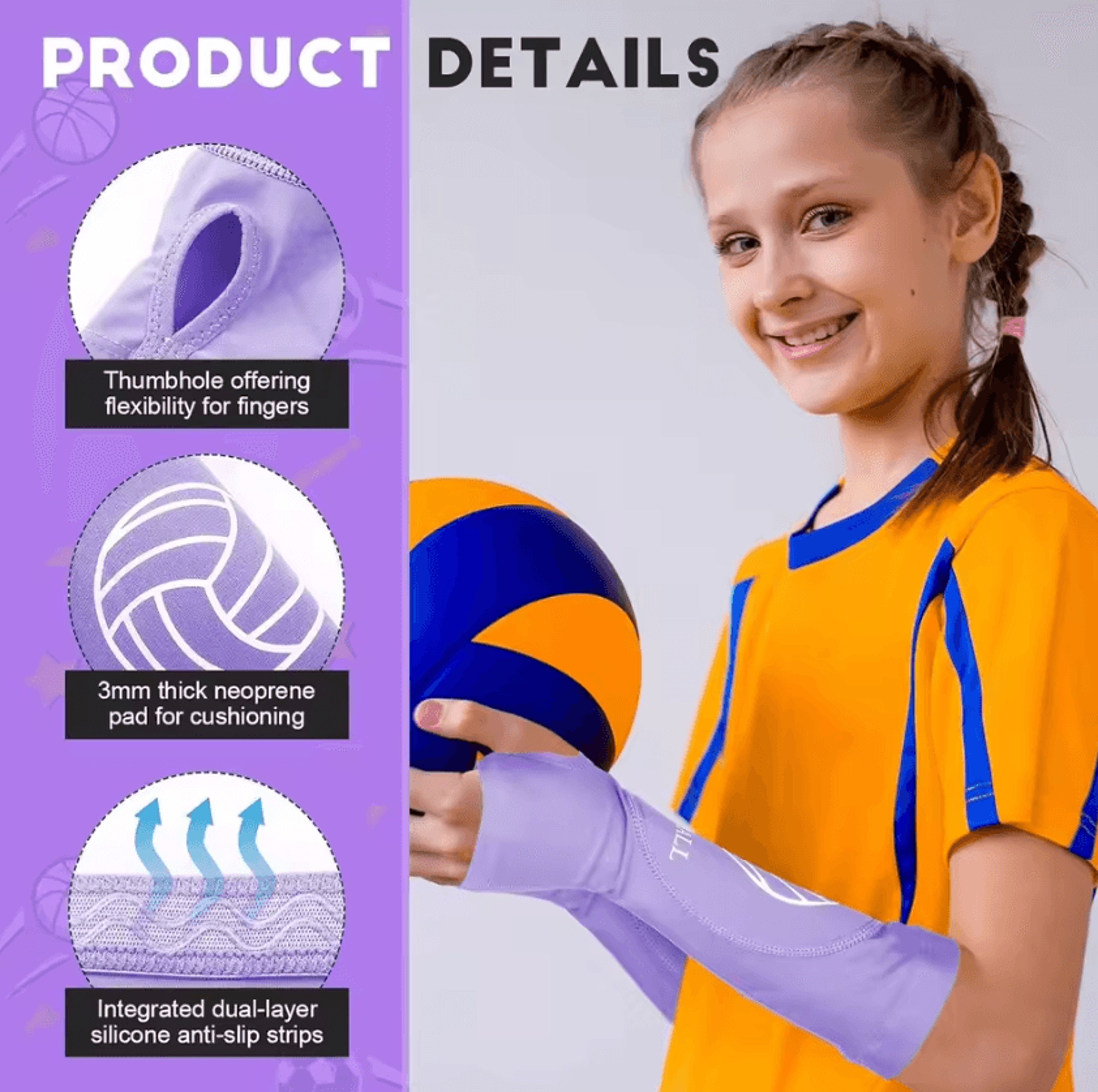 2 Pack Volleyball Arm Sleeves With Forearm Padding For Youth Boys And Girls 2
