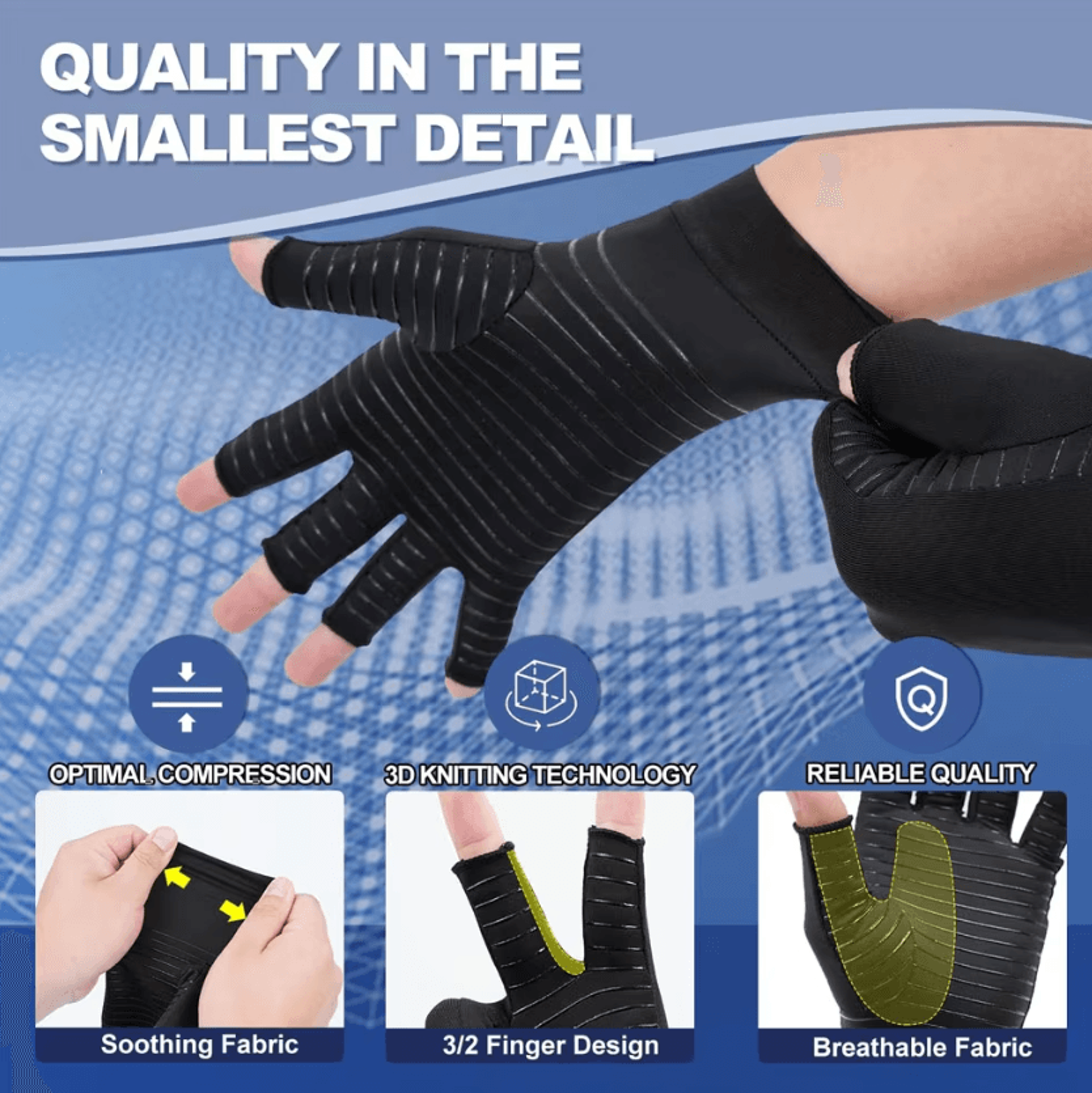 Copper Compression Gloves For Arthritis Open Finger Hand Support Gloves For Men  Women 2
