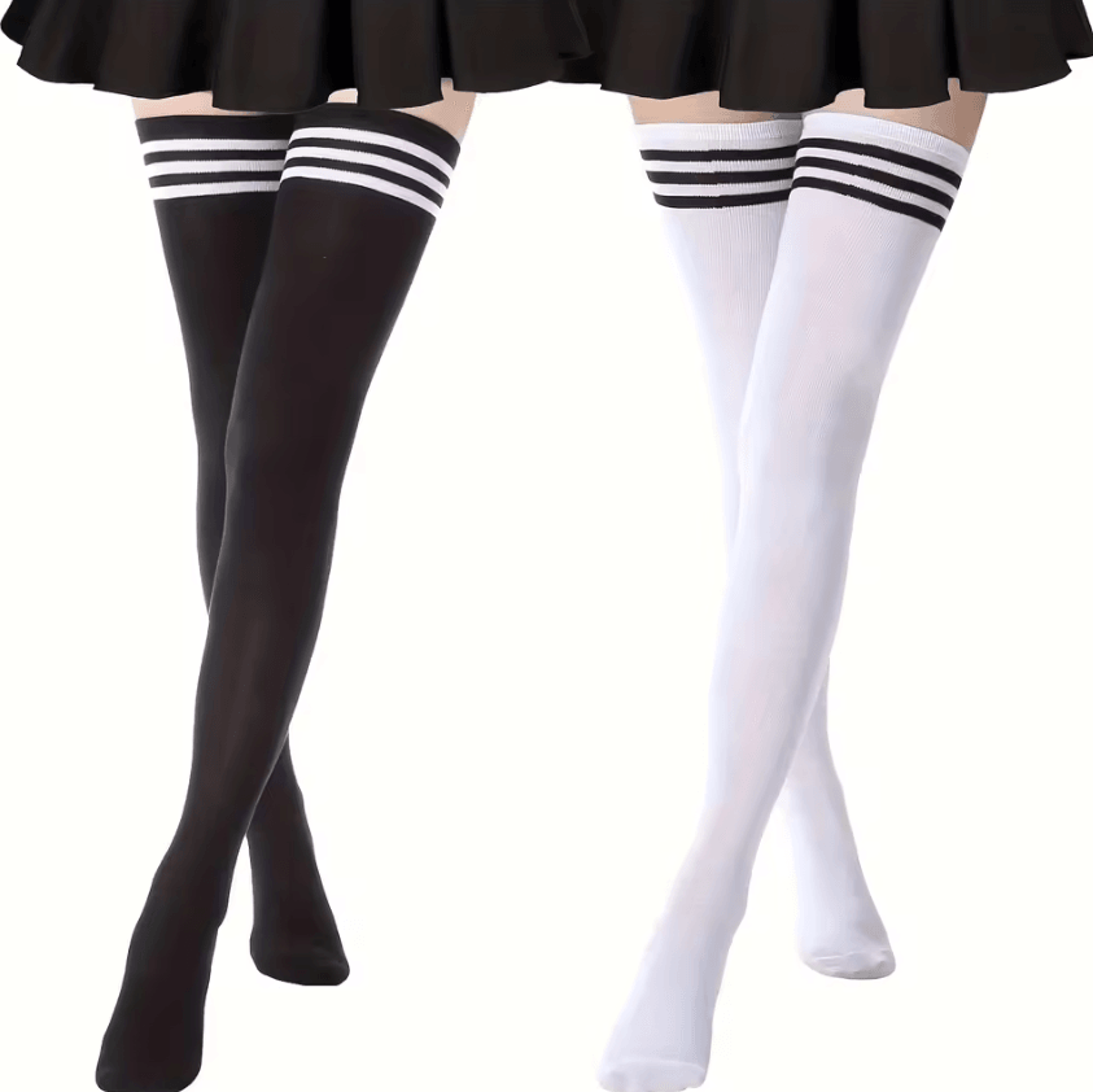 Womens Thigh High Socks Cozy OvertheKnee Three Stripe Long Socks For Autumn  Winter 0