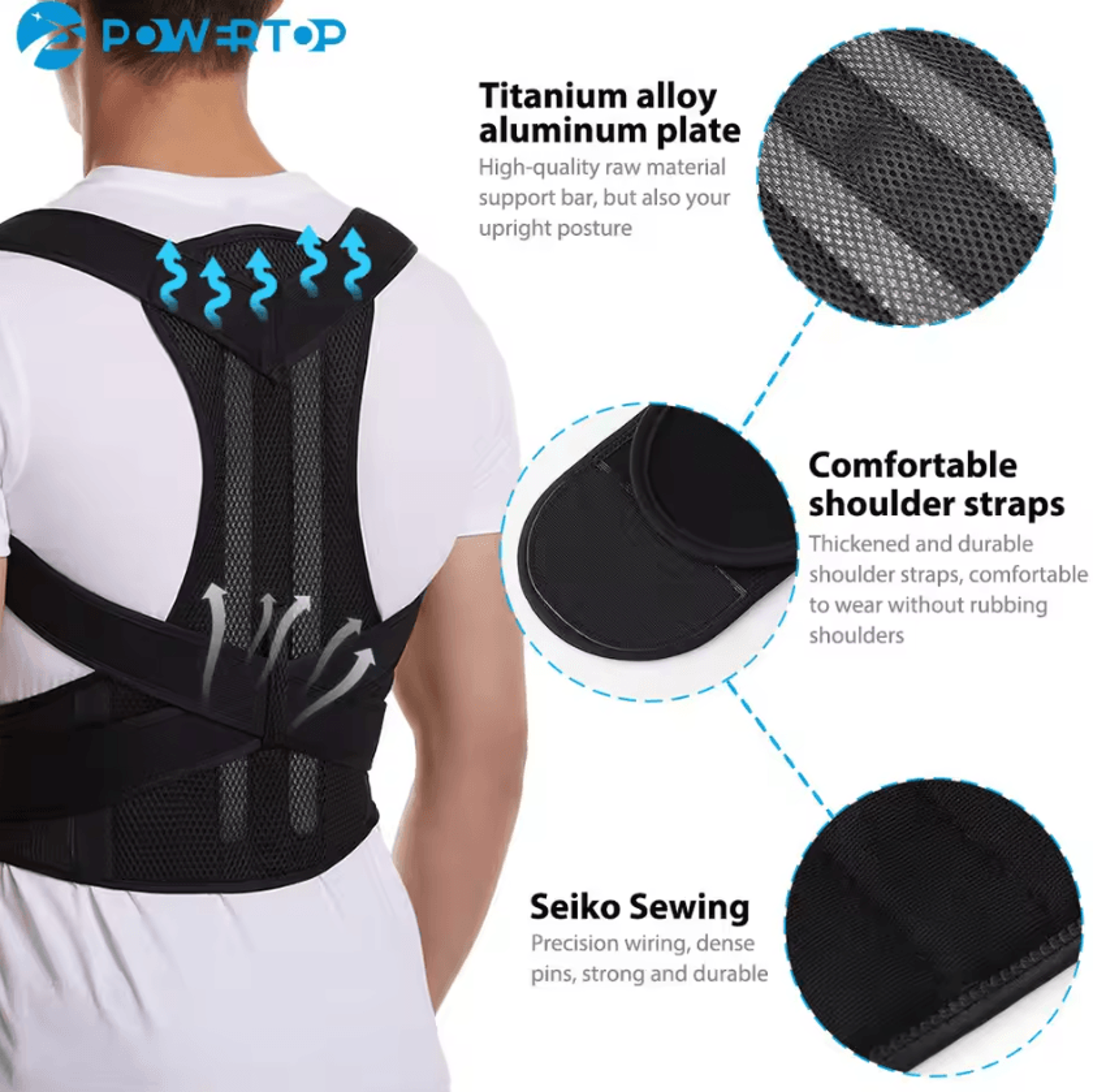 Posture Corrector Back Brace With Alloy Support Bars  Adjustable Scoliosis Support Brace For Spine  3