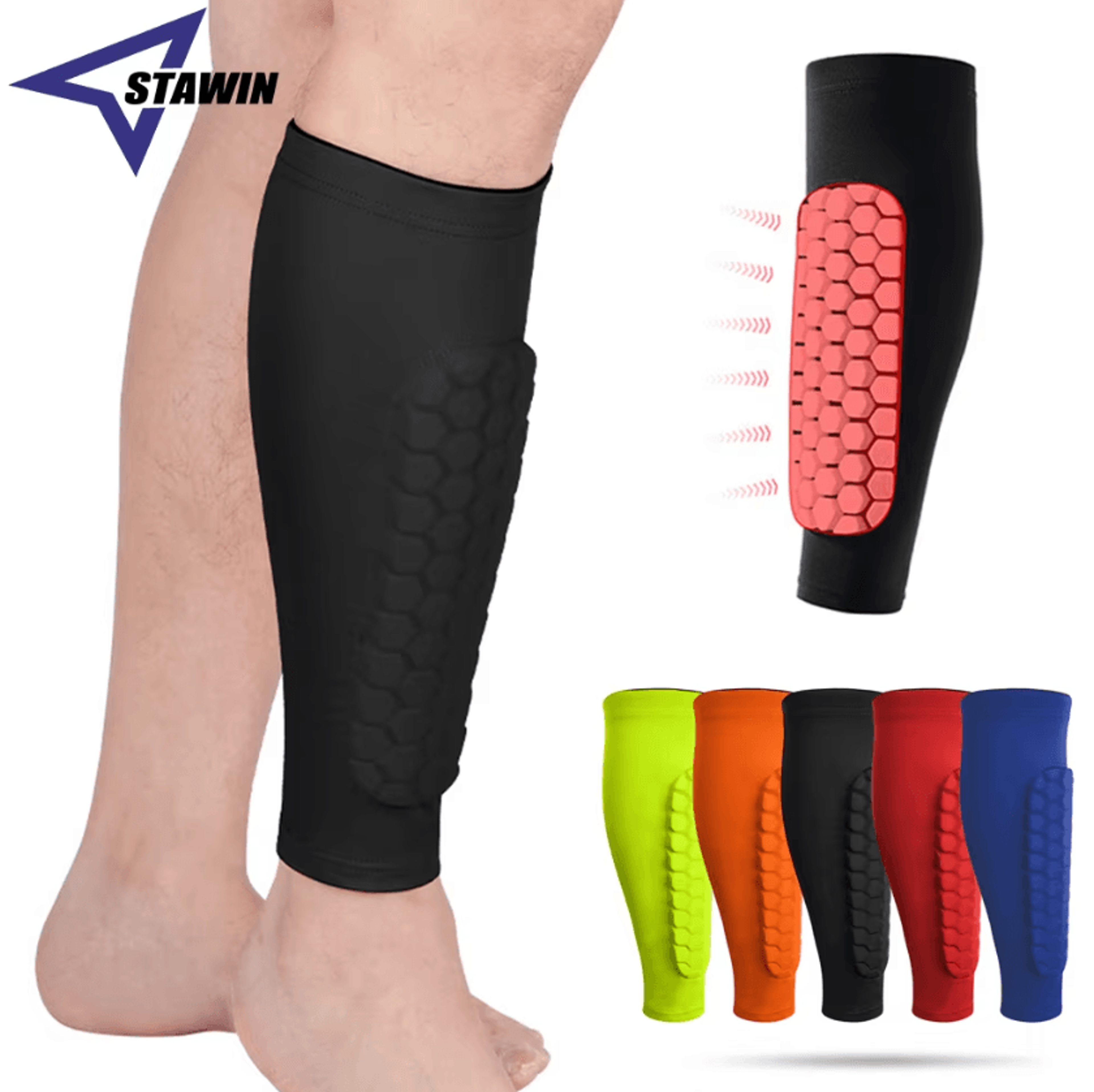 Soccer Shin Guard Compression Sleeve With Honeycomb Padding For Kids And Adults 0