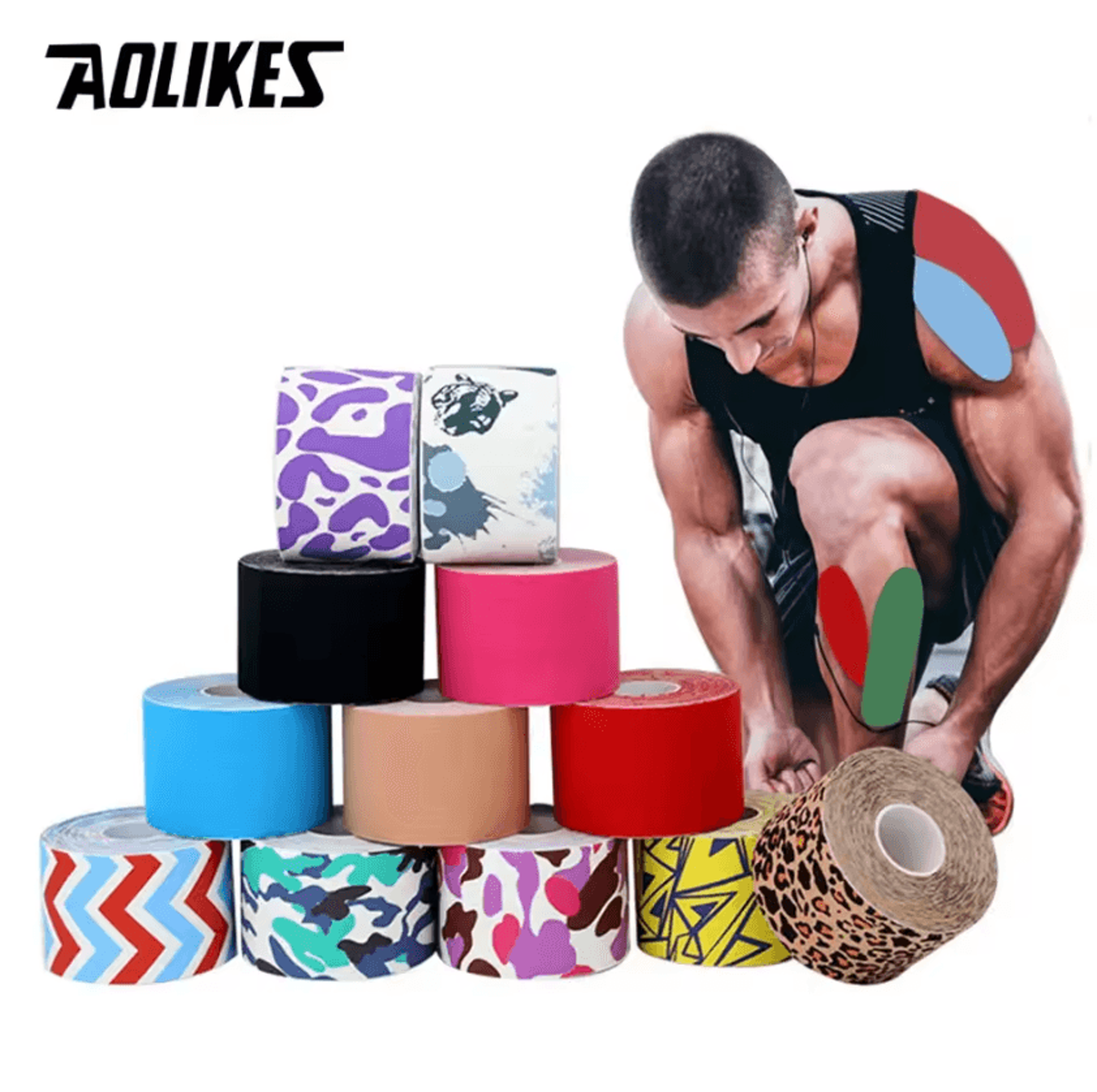 AOLIKES Printed Kinesiology Tape Waterproof Sports Muscle Tape For Muscle  Joint Support 0