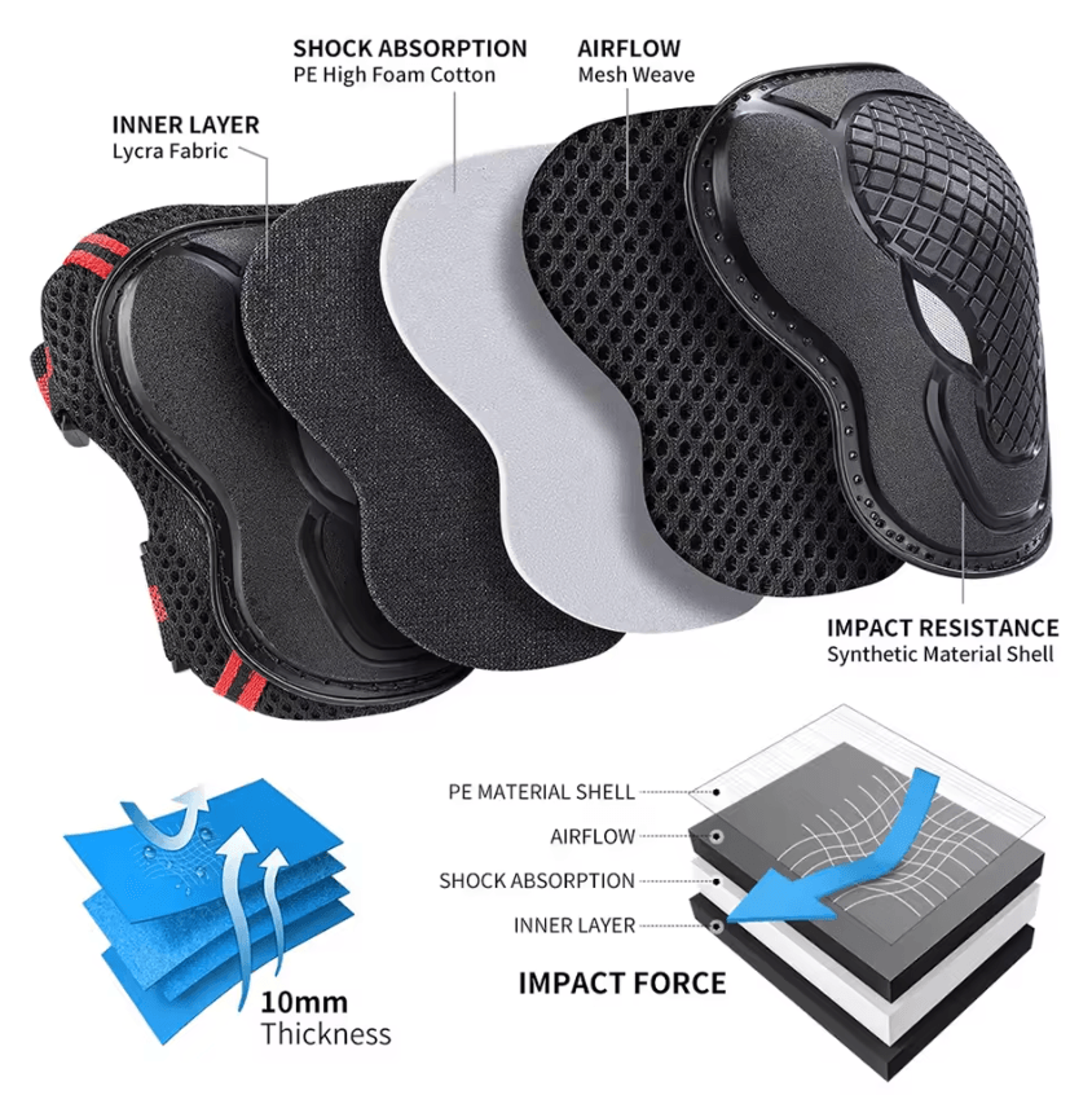 6 Piece Protective Gear Set With Knee Pads Elbow Pads And Wrist Guards For Adults And Youth 3