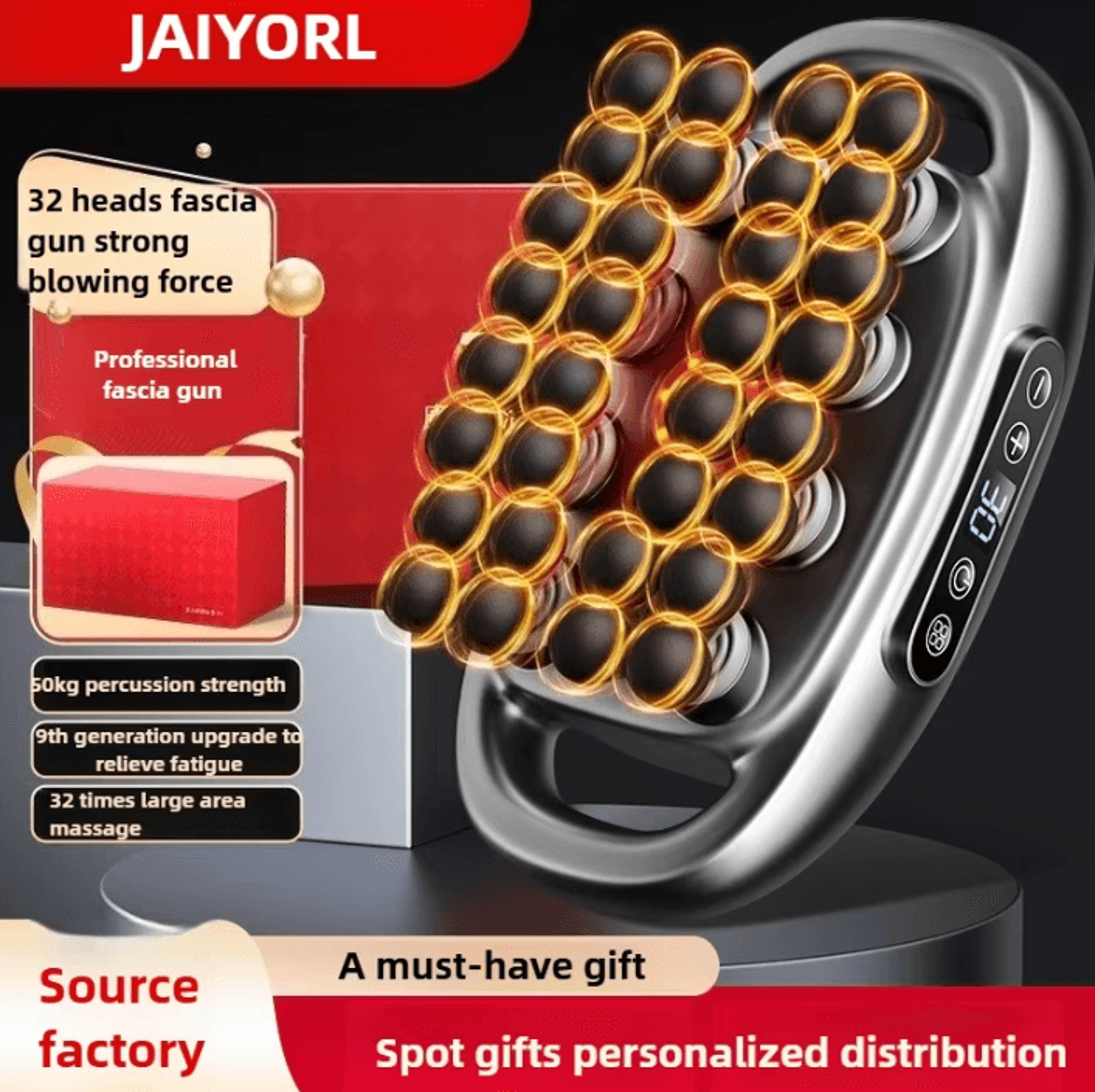 Professional Massage Gun With 32 Massage Heads Deep Tissue Percussion Massager With Red Light 0