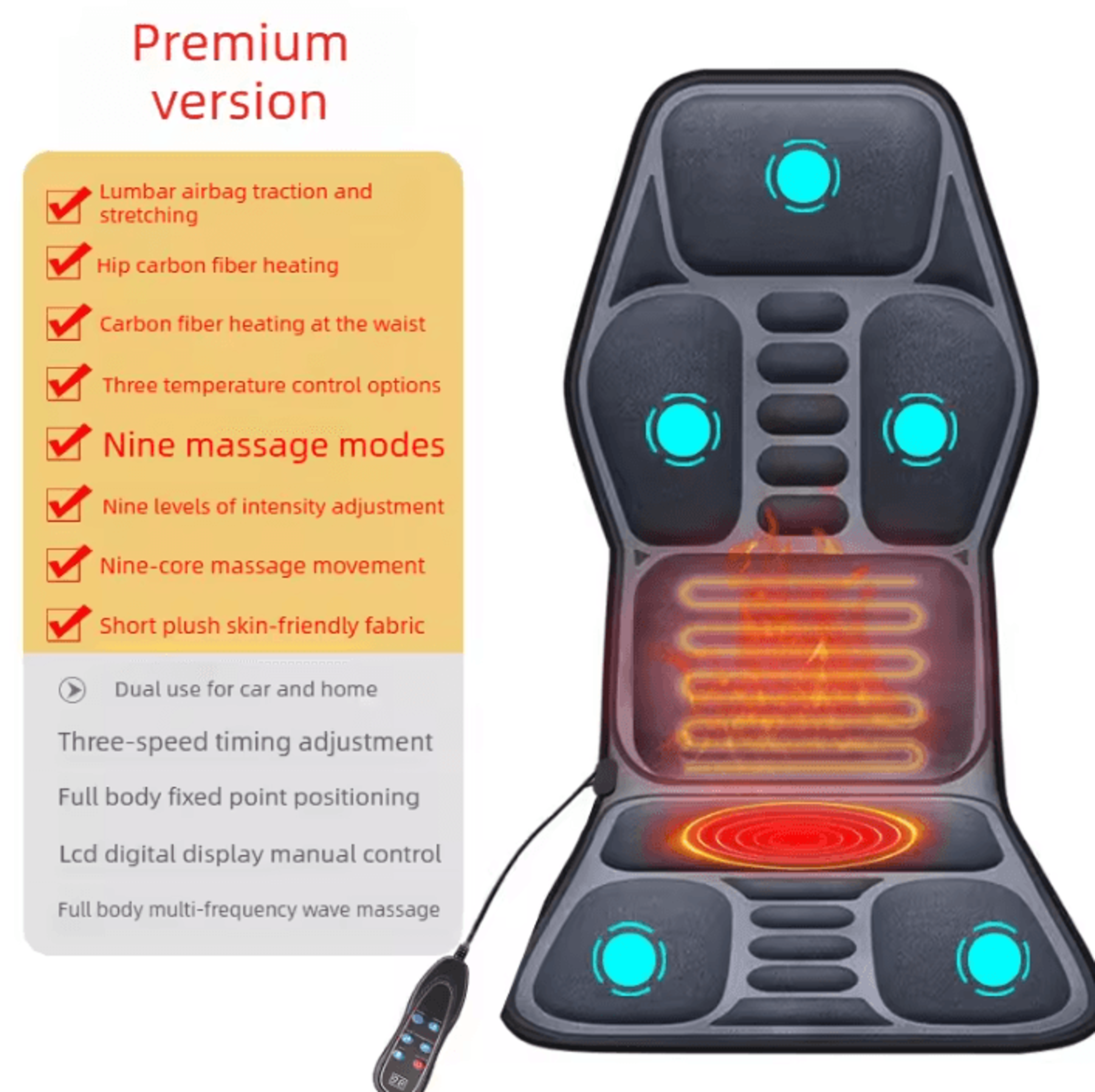Massage Seat Cushion With Heat And Adjustable Lumbar Airbag For Home And Office 5